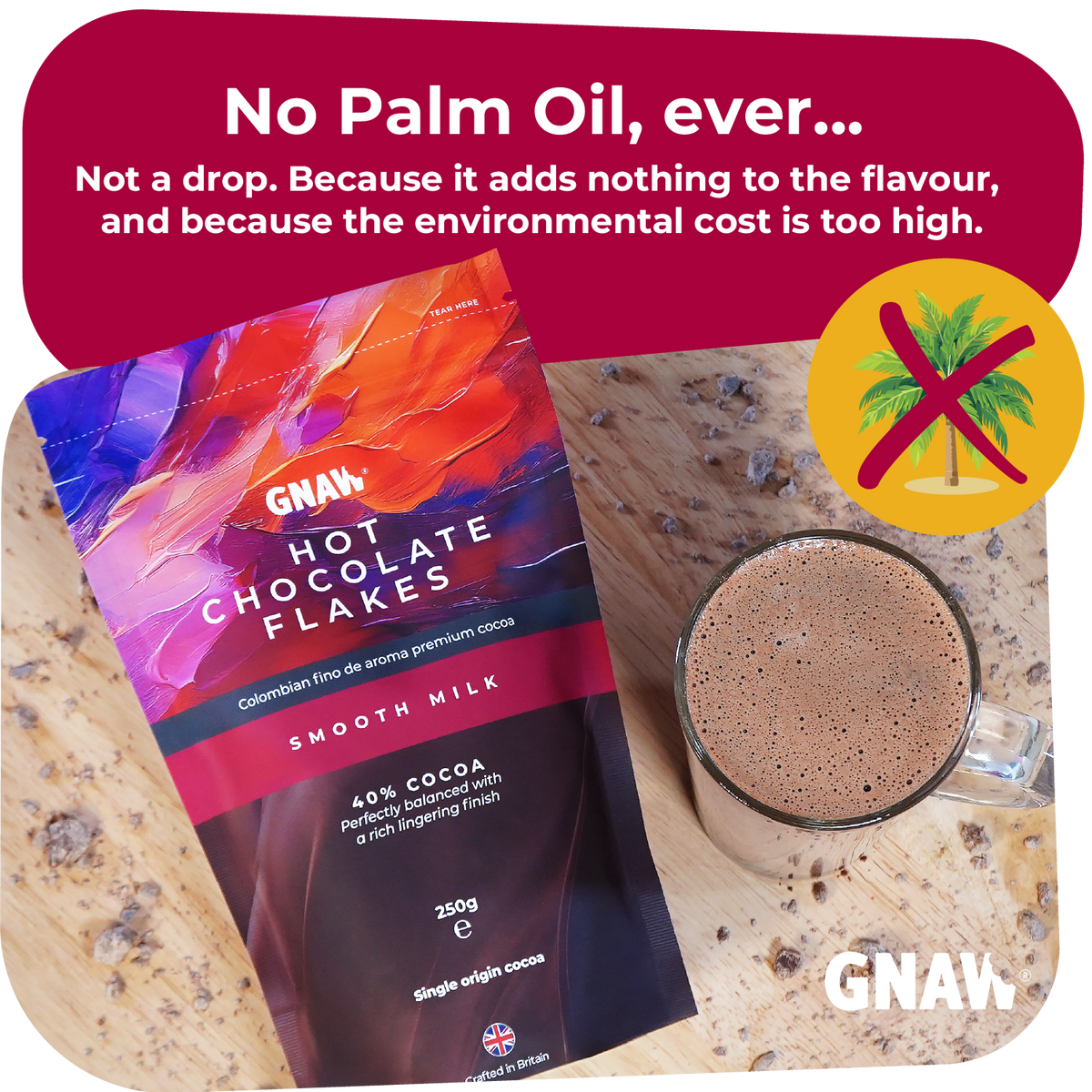 GNAW Milk Hot Chocolate Flakes | 40% Single-Origin Colombian Cocoa | Luxury Drinking Chocolate
