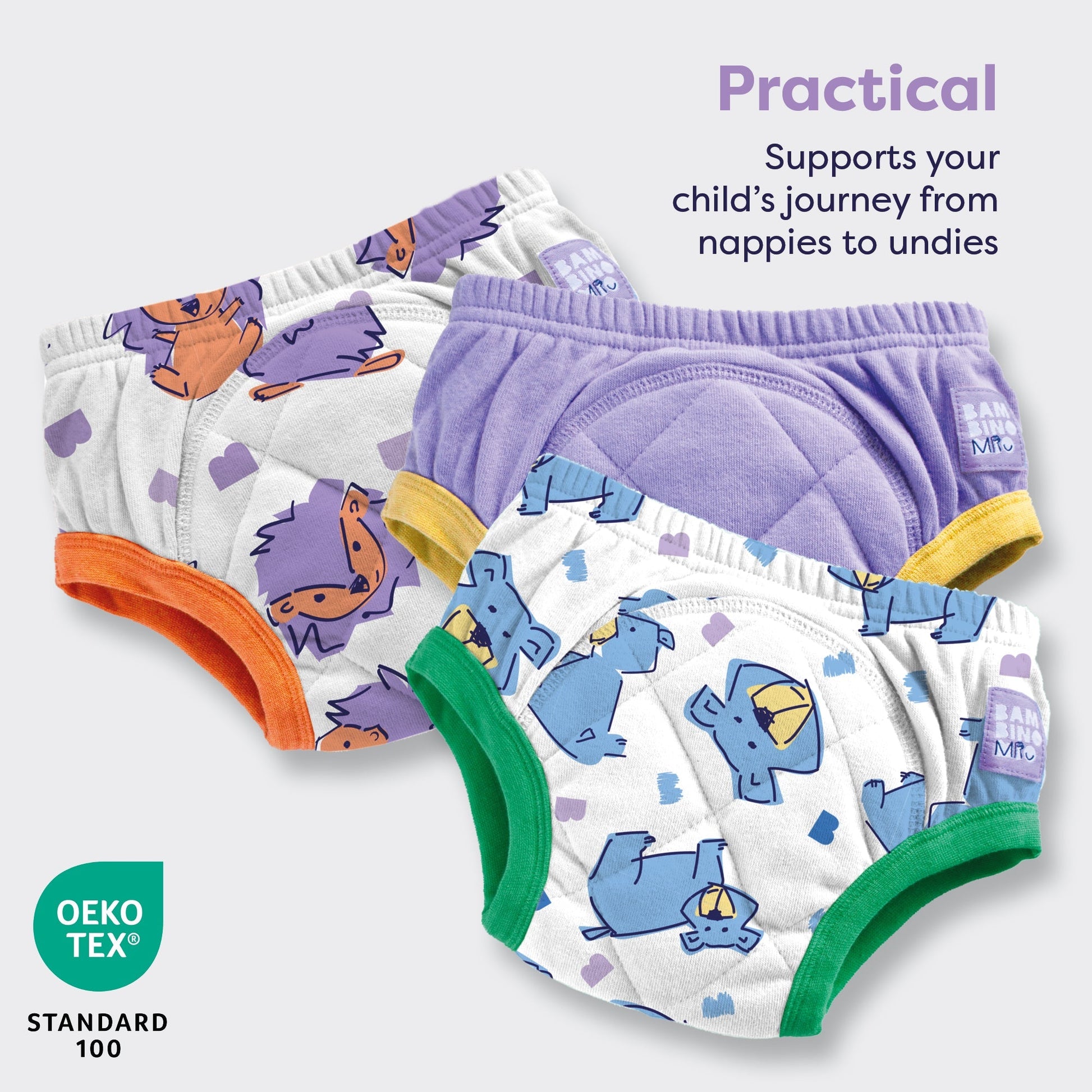 3 Pack Reusable Potty Training Pants in Bold Animals - Enhanced Design - REGN