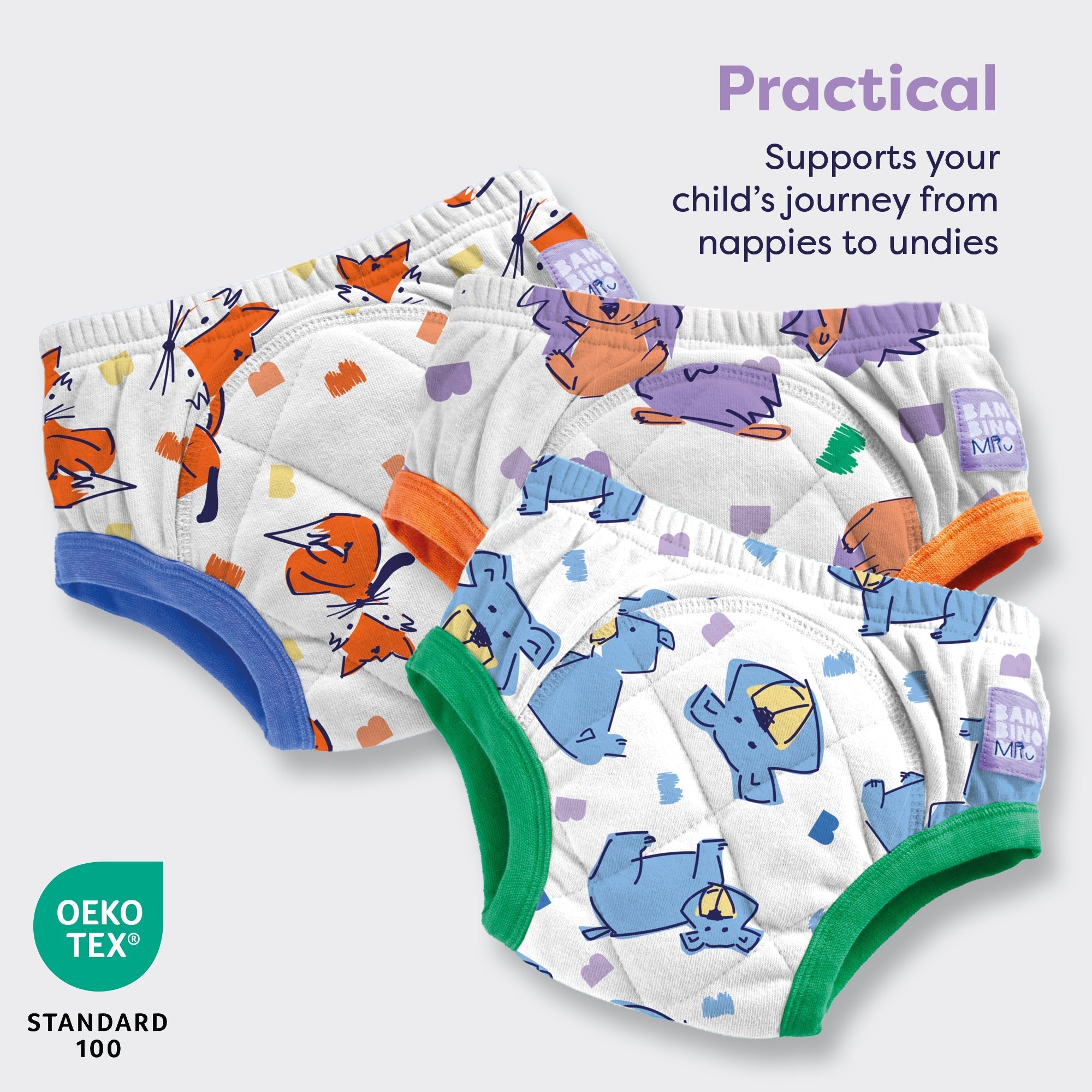 3 Pack Reusable Potty Training Pants in Outdoor Animals - Enhanced Design - REGN