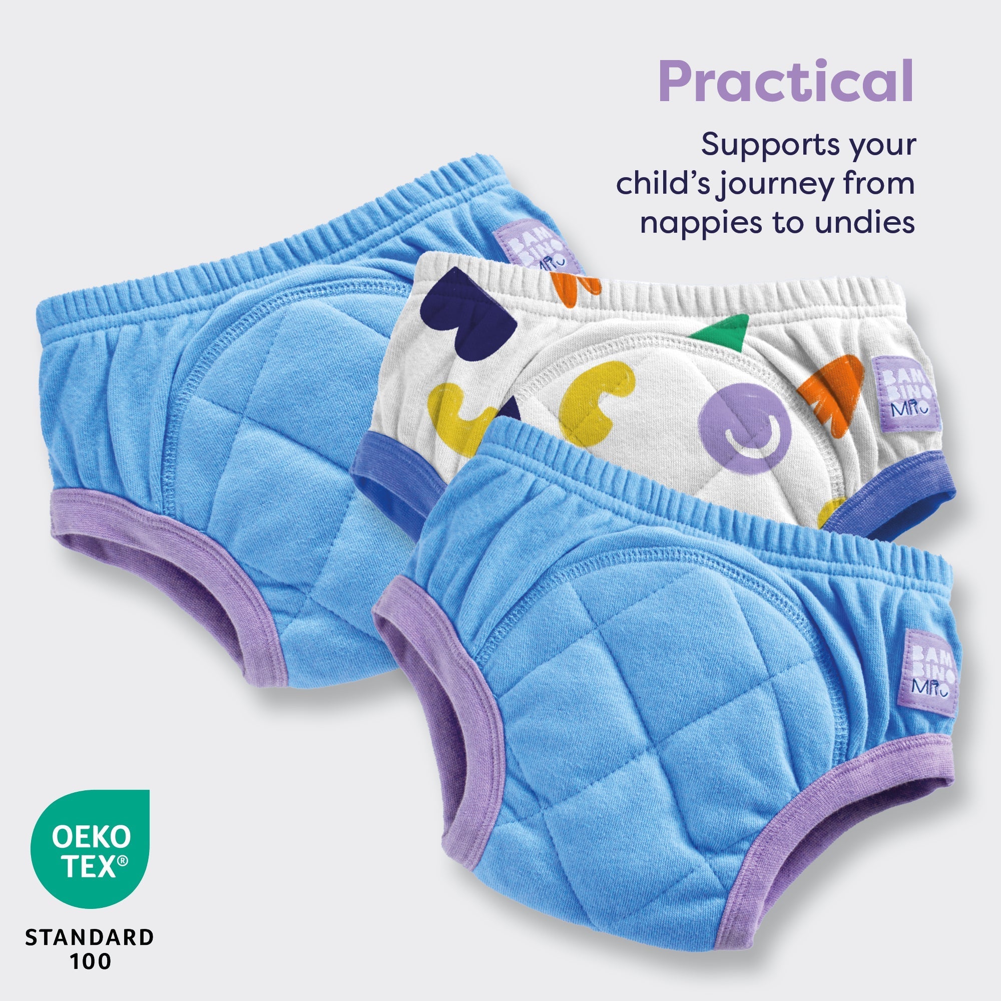 3 Pack Reusable Potty Training Pants in Pop Blue - Enhanced Design - REGN