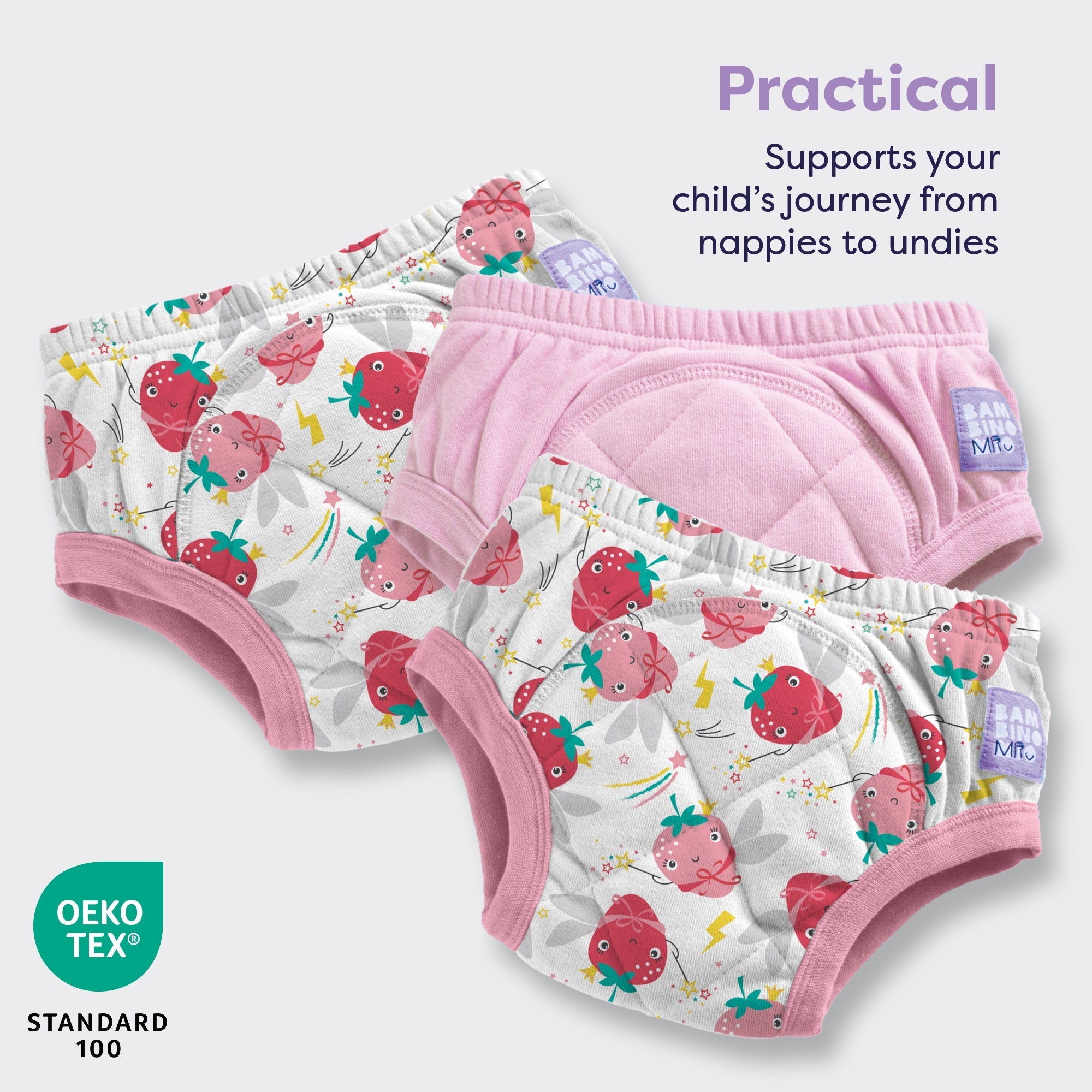 3 Pack Reusable Potty Training Pants in Strawberry Pink - Enhanced Design - REGN