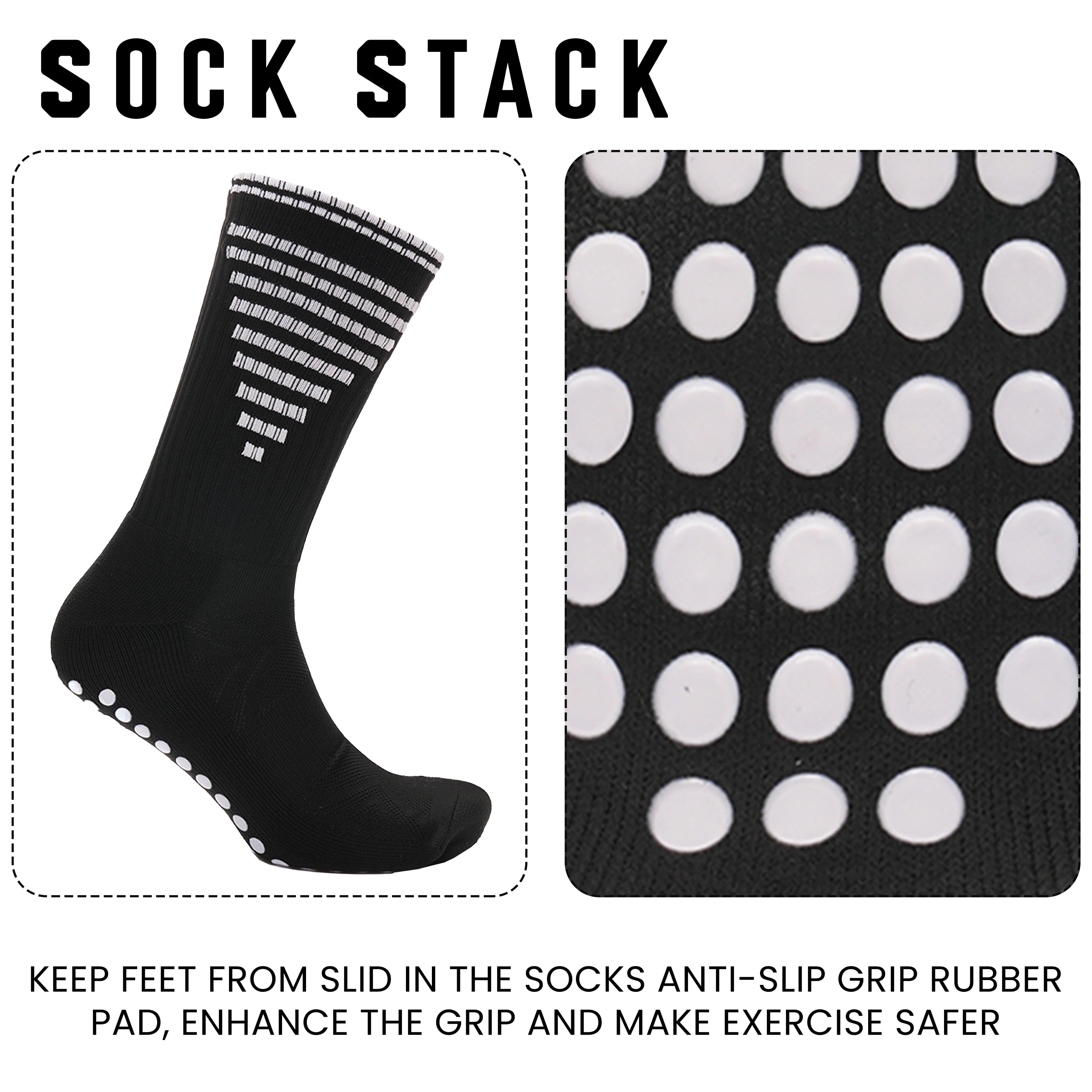 Sock Stack 3 Pairs Black Anti Slip Football Grip Socks For Men Sports Socks For Gym UK 6-8