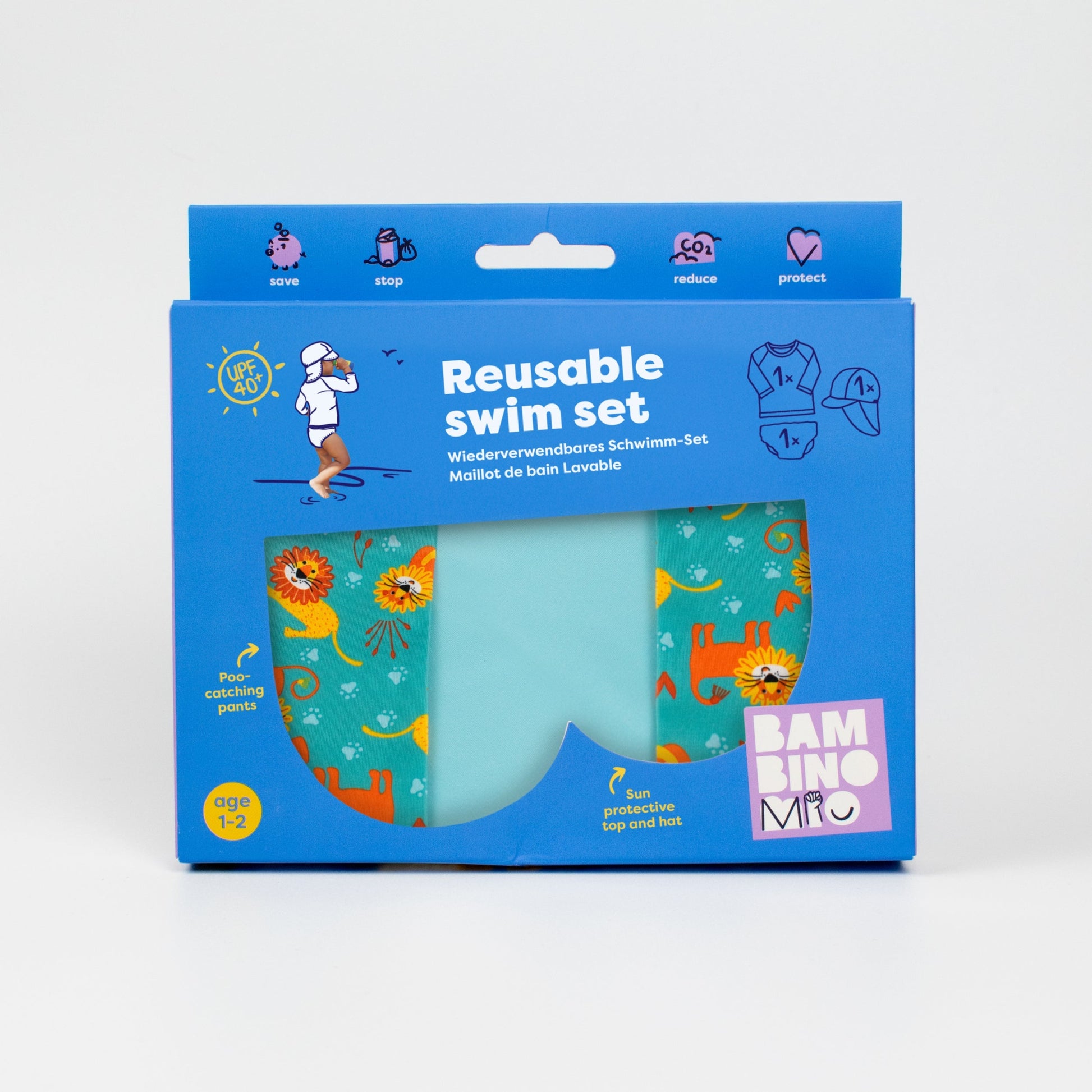 3 Piece Baby Swim Set with Swim Nappy, Swim top and Swim Hat in Cool Cats - REGN