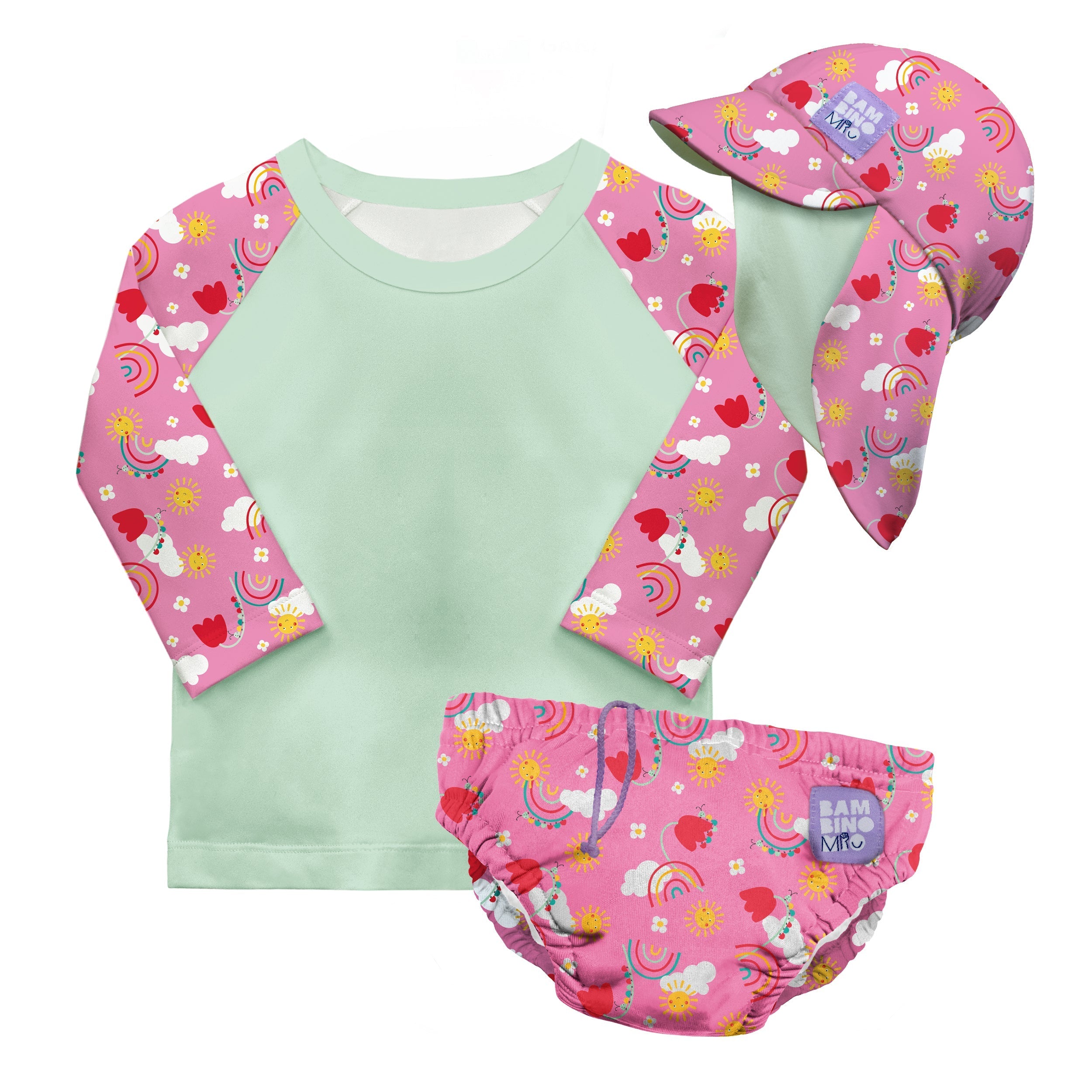3 Piece Baby Swim Set with Swim Nappy, Swim top and Swim Hat in Happy Days - REGN