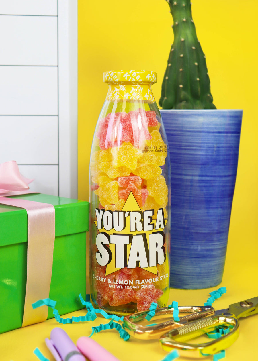 You're a Star Sweet Bottle – Fizzy Lemon & Cherry Gummy Gift - Short Dated, Reduced To Clear