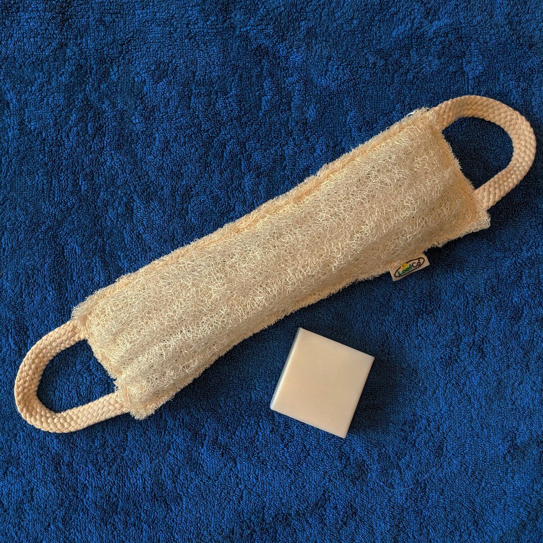 LoofCo Back Scrubber – Natural Loofah Exfoliator with Cotton Handles