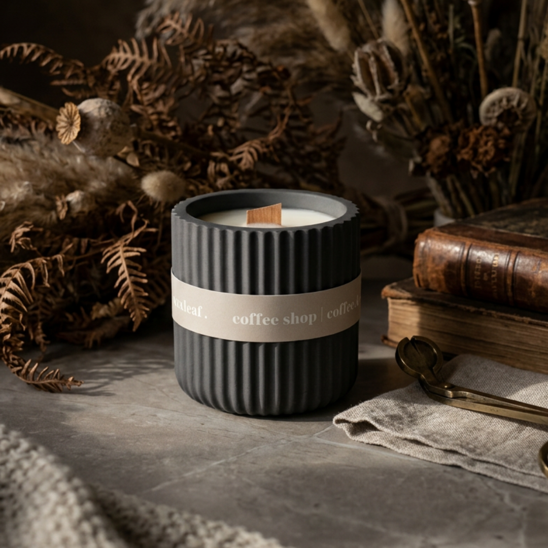 Coffee Scented Refillable Soy Wax Candle | Black Jesmonite | 135g