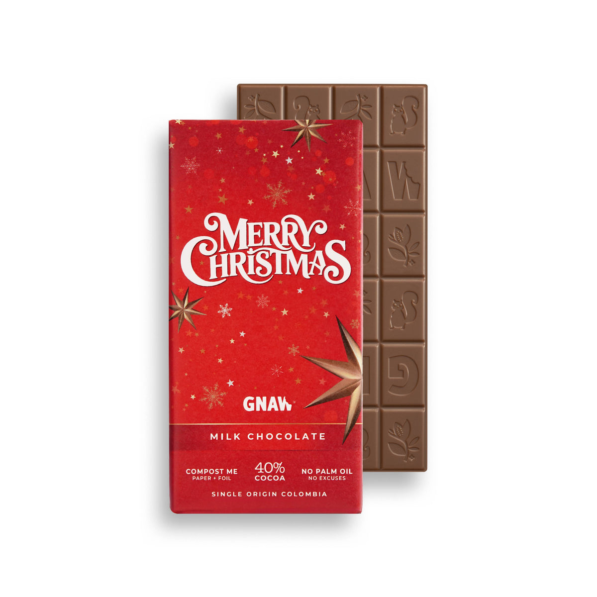 GNAW Merry Christmas Milk Chocolate Bar 80g | 40% Colombian Cocoa | Festive Chocolate Gift