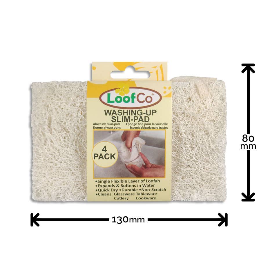 LoofCo Washing-Up Slim Pads 4-Pack – Eco-Friendly Loofah Dish Sponges