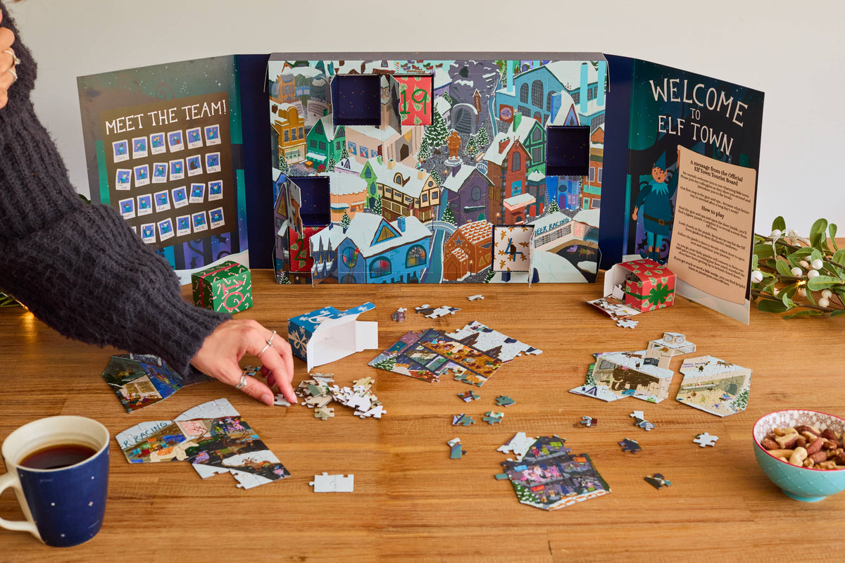 Elf Town Jigsaw Advent Calendar | 24 Days of Christmas Puzzles & Clues