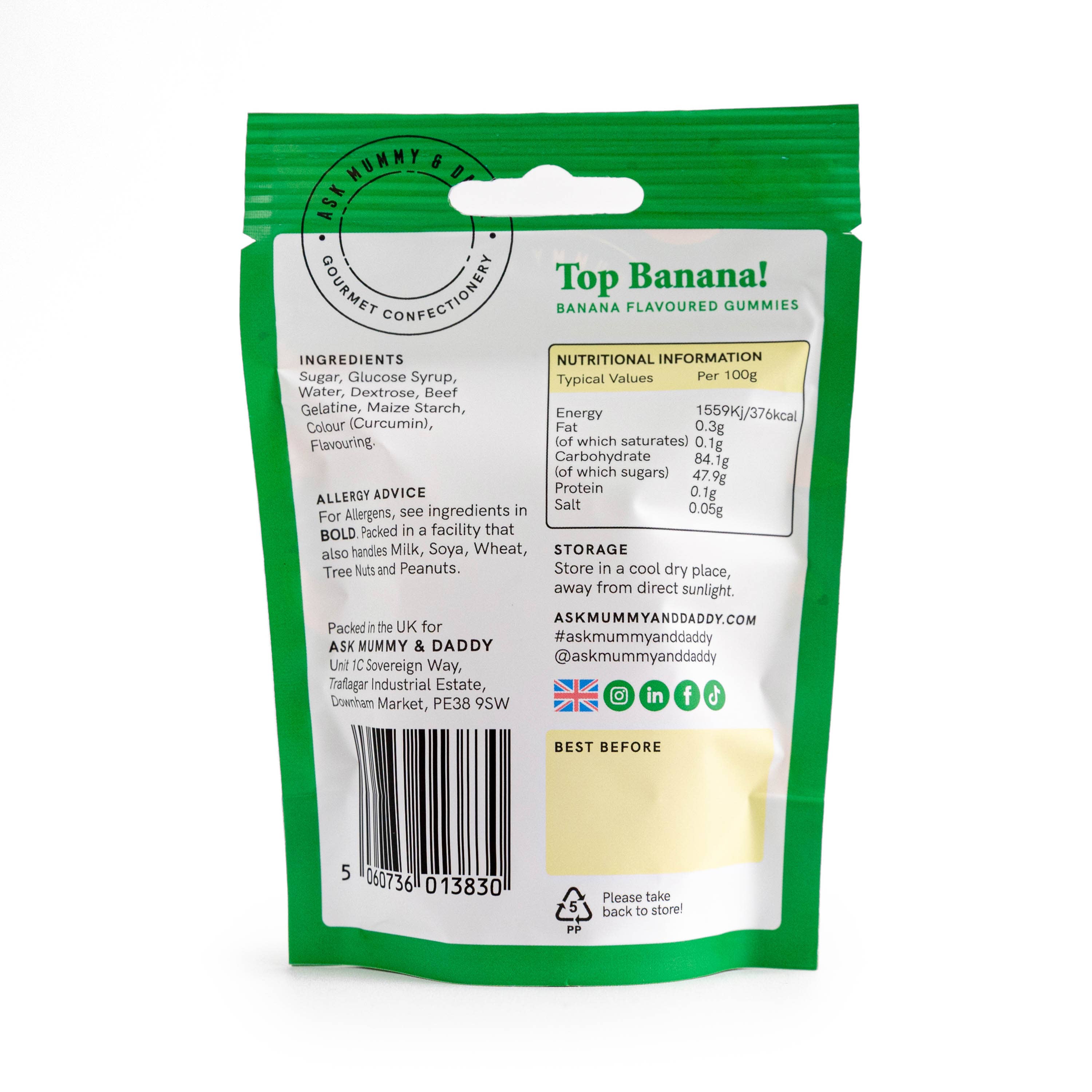 Ask Mummy & Daddy Top Banana Foam Gummies 100g Pouch – Banana Flavoured Sweets