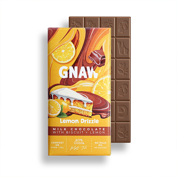 GNAW Lemon Drizzle Milk Chocolate Bar 80g | 40% Colombian Cocoa