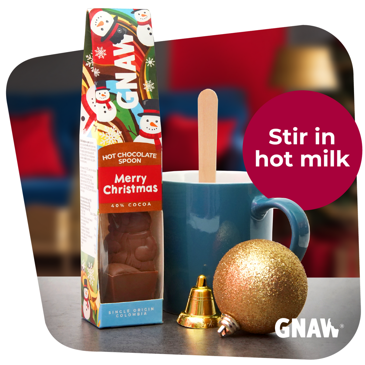 GNAW Merry Christmas Snowman Hot Chocolate Spoon | 40% Colombian Milk Chocolate