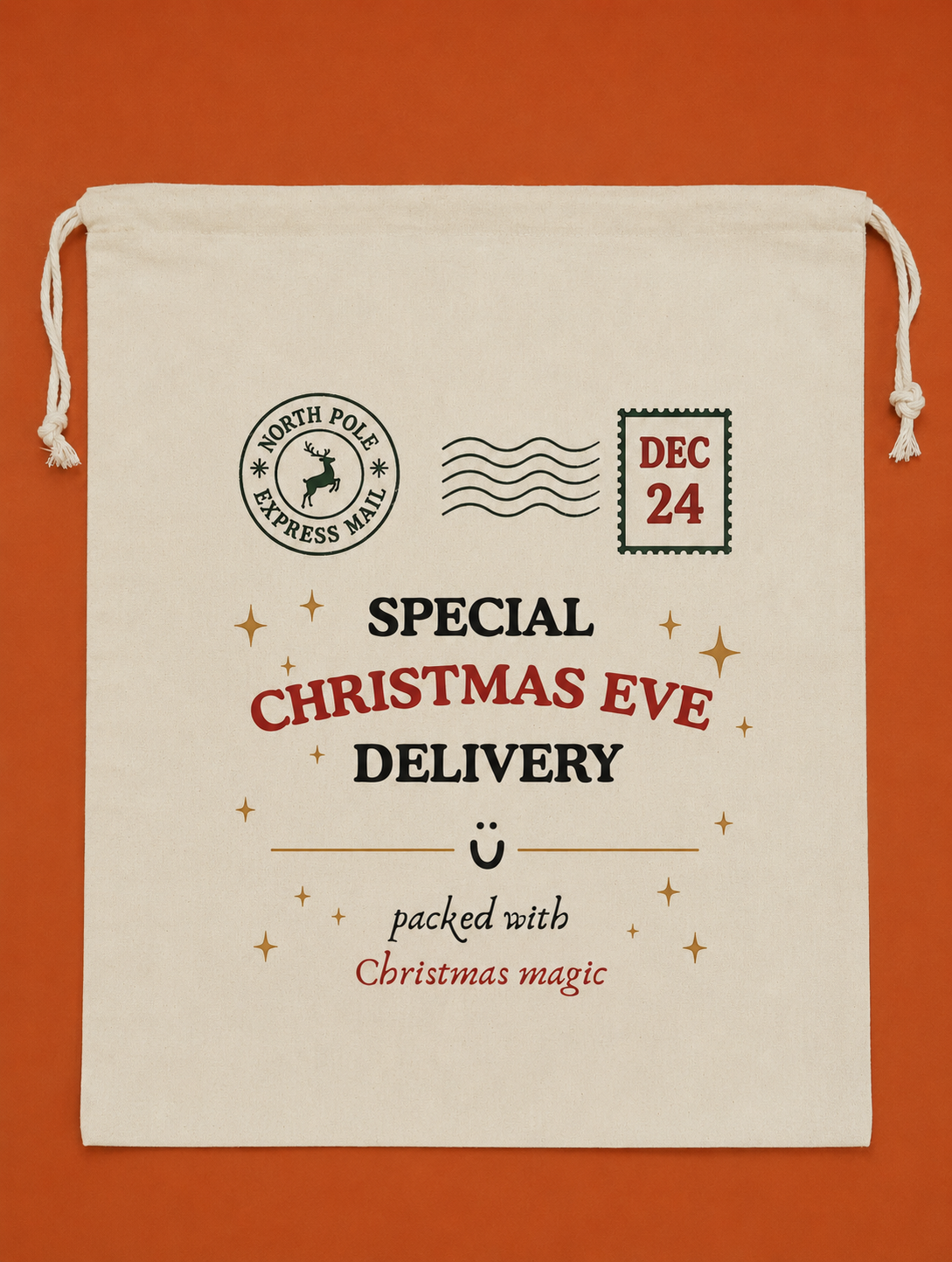 Reusable Christmas Eve Santa Bag | Handmade Cotton Christmas Gift Sack | 35 x 45cm