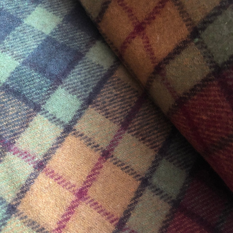 Buchanan Autumn Green Recycled Wool Blanket in Soft Tartan Check