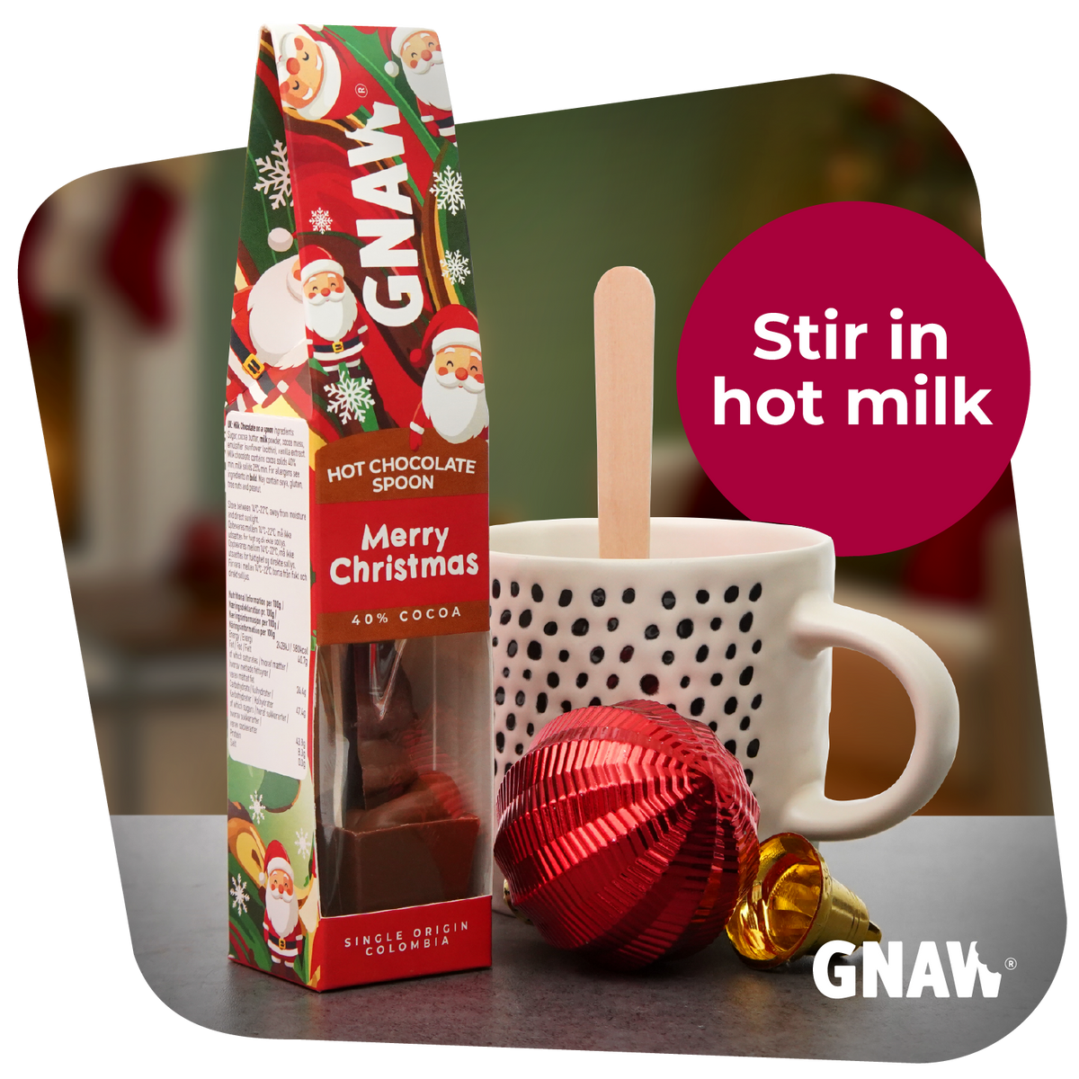 GNAW Merry Christmas Santa Hot Chocolate Spoon | 40% Colombian Milk Chocolate