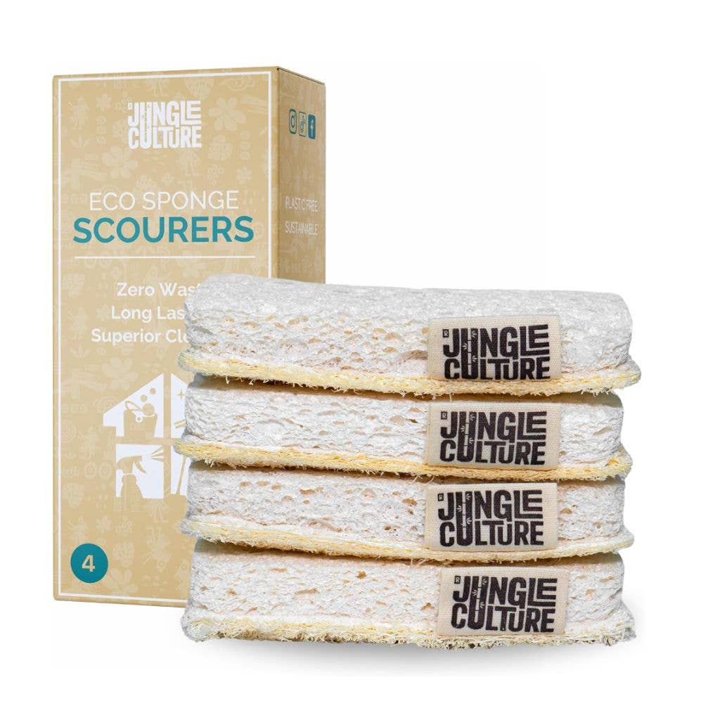 Eco Dish Washing Sponges – 4 Pack Natural Dual-Sided Kitchen Cleaning Sponges