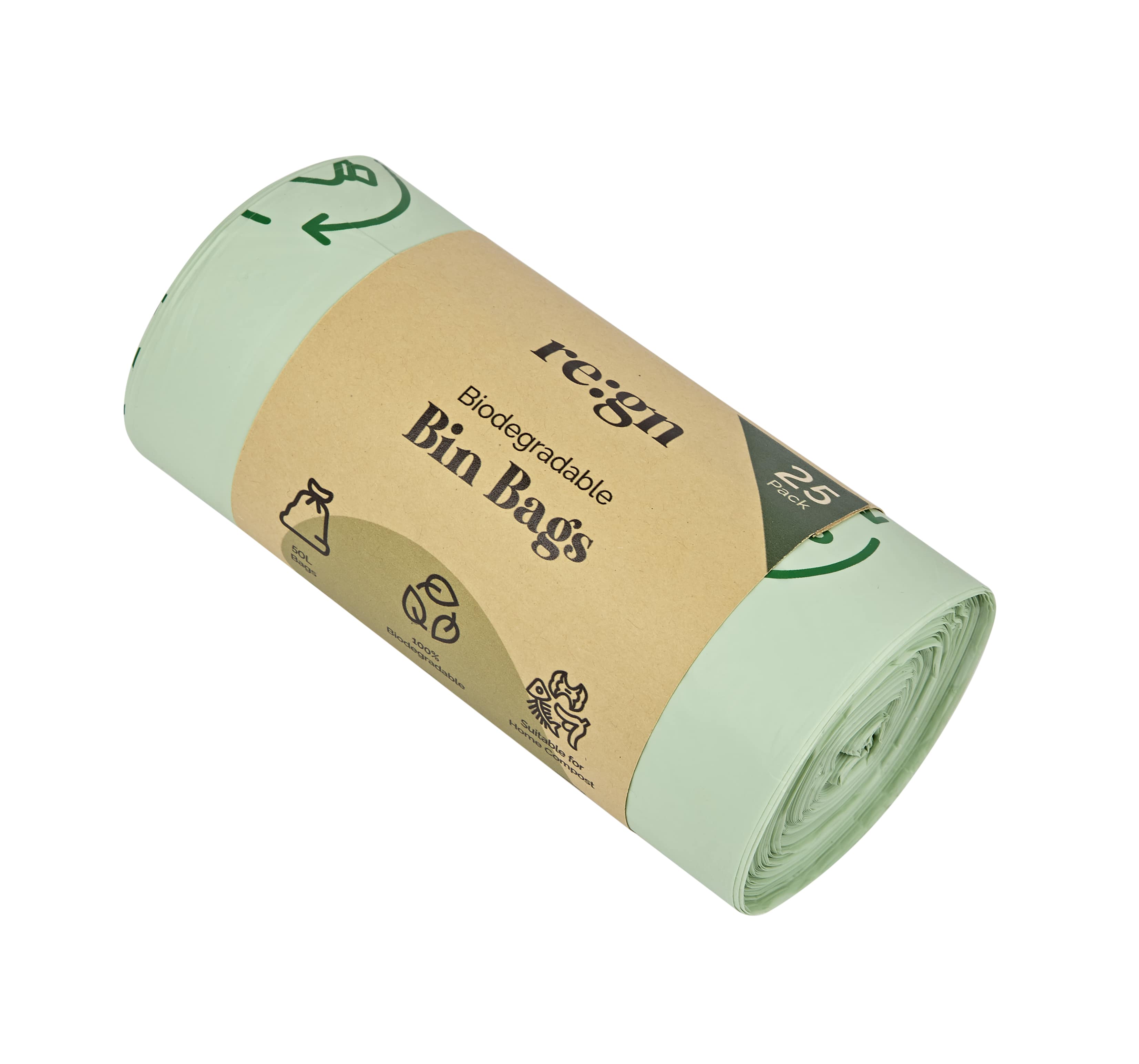 50L Biodegradable Eco Friendly Bin Bags, Eco Waste Disposal - 25 Pack - REGN