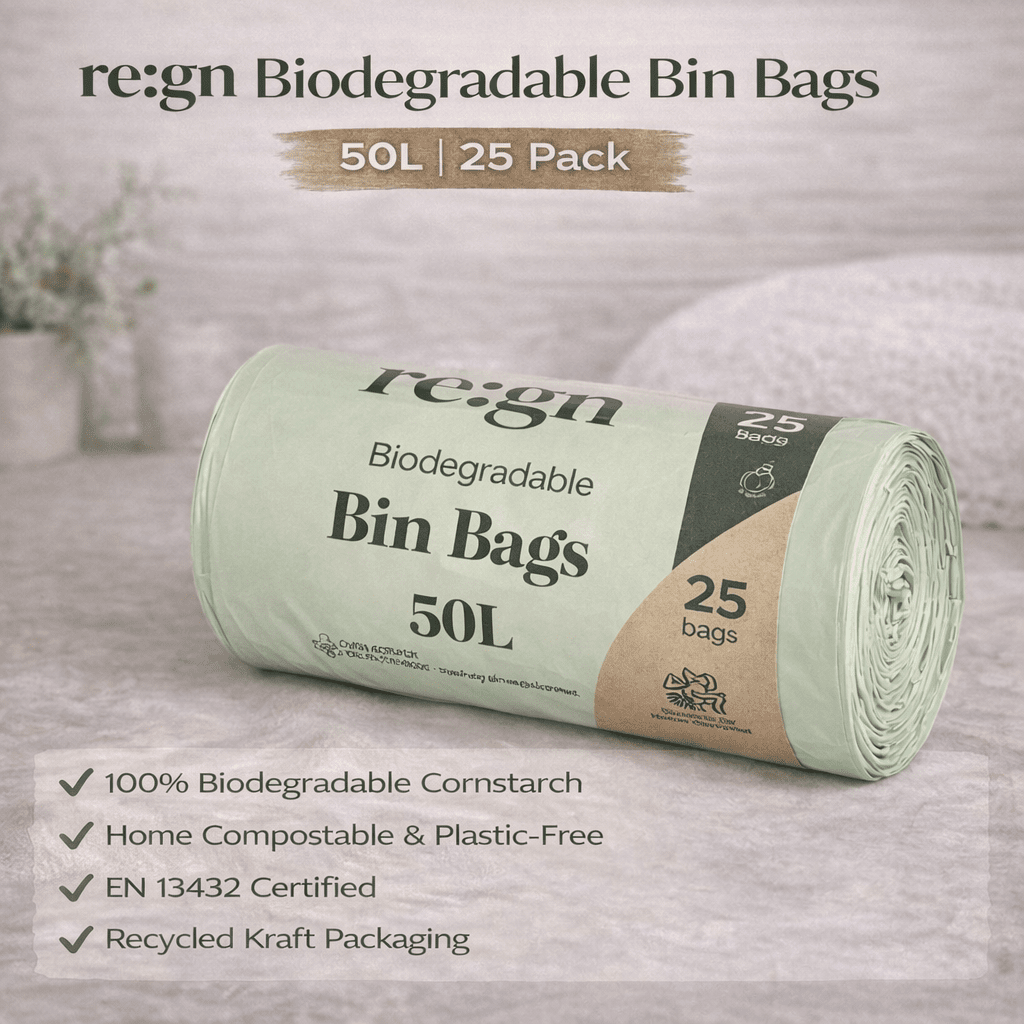 50L Biodegradable Eco Friendly Bin Bags, Eco Waste Disposal - 25 Pack - REGN