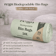 50L Biodegradable Eco Friendly Bin Bags, Eco Waste Disposal - 25 Pack - REGN