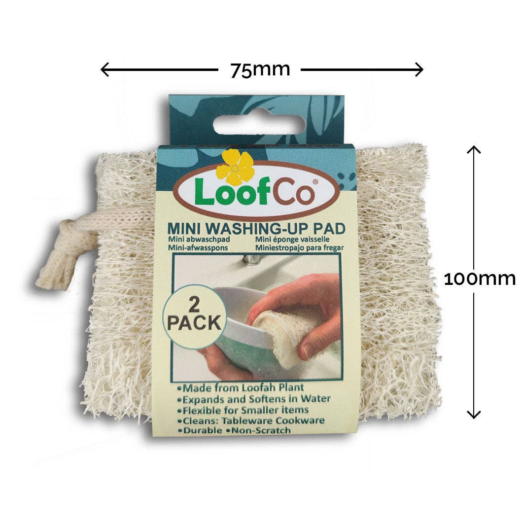 LoofCo Mini Washing-Up Pads 2-Pack – Natural Loofah Dish Sponges