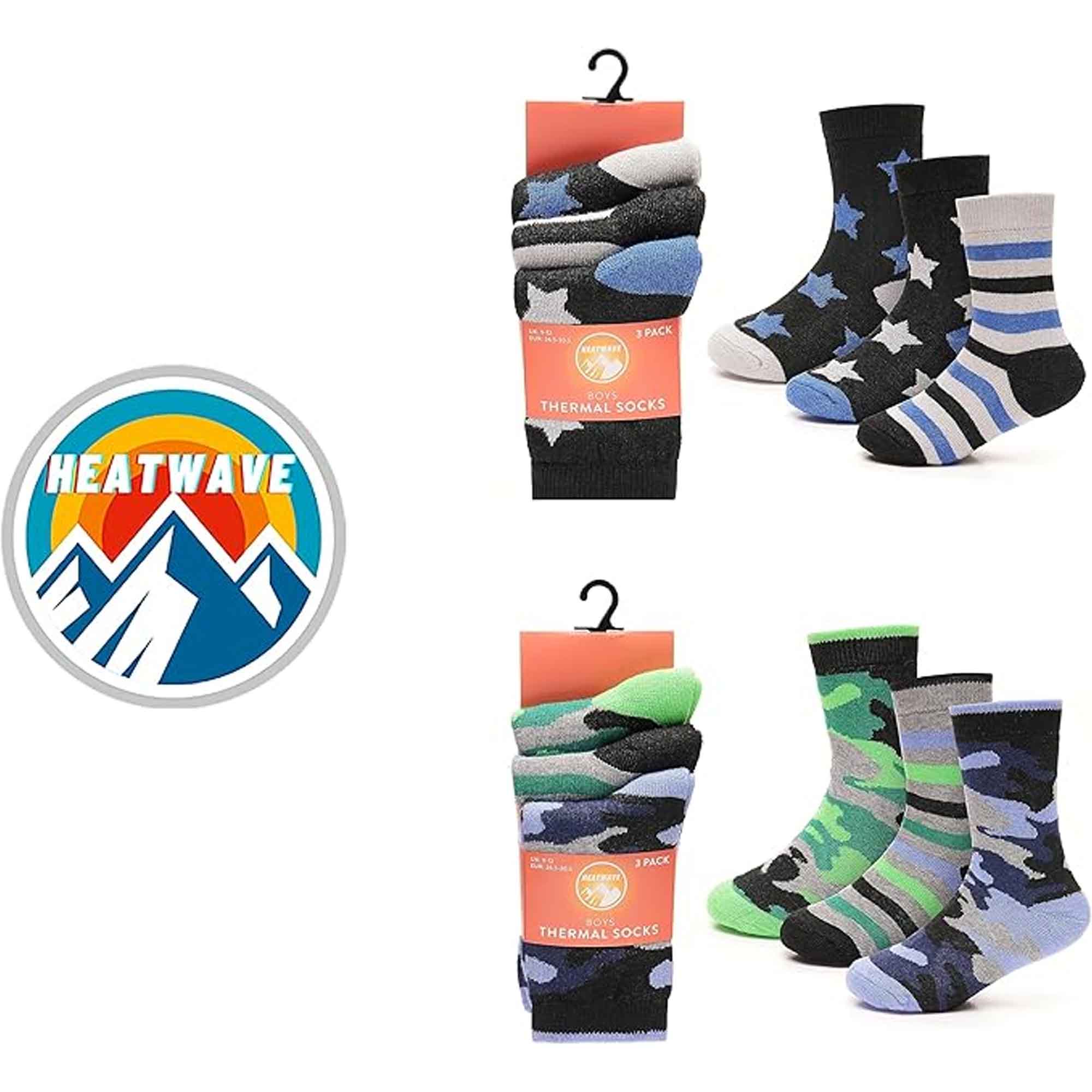 Heatwave Thermalwear Kids Thermal Socks 6 Pack Non Slip Cushioned Warm Winter Boots Sizes