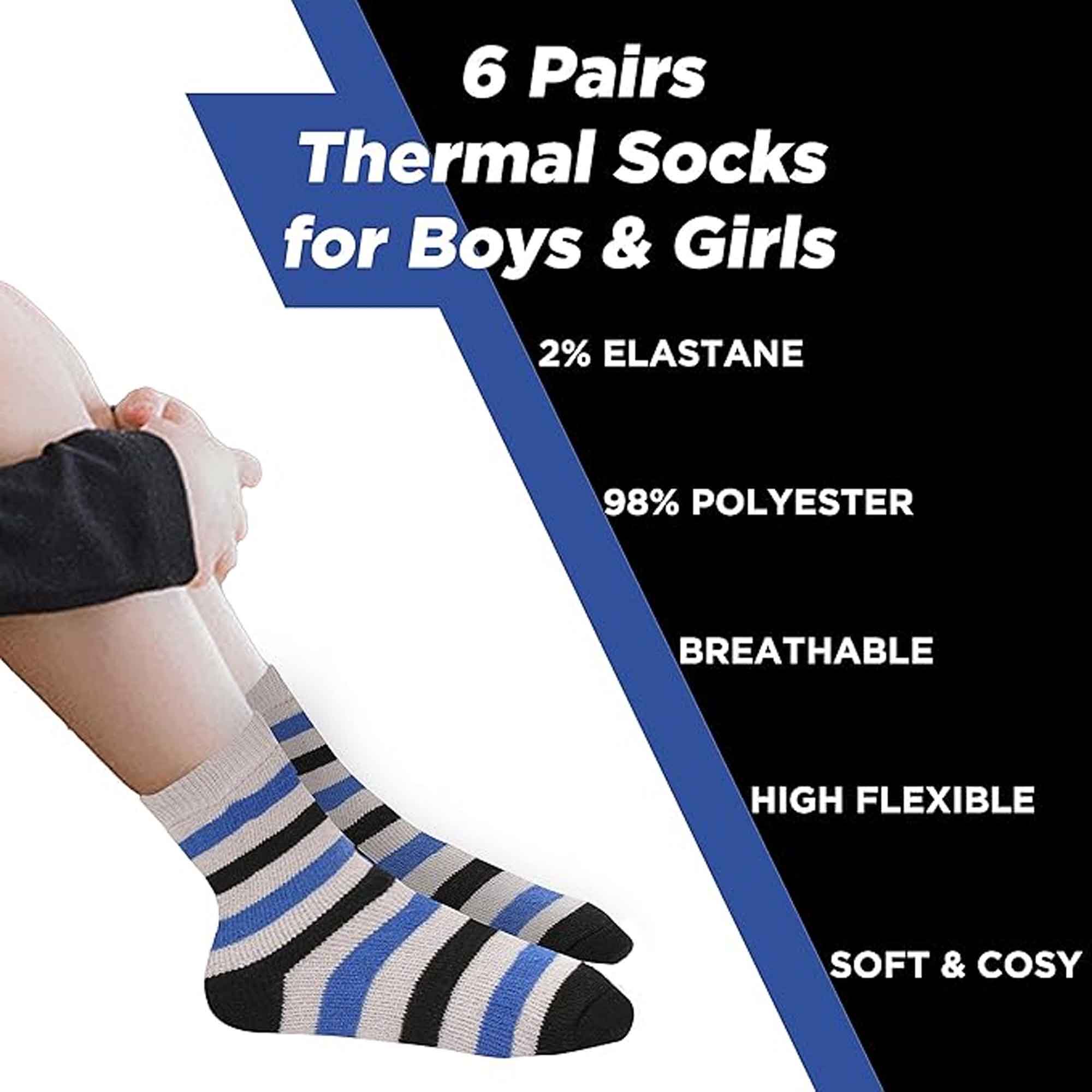 Heatwave Thermalwear Kids Thermal Socks 6 Pack Non Slip Cushioned Warm Winter Boots Sizes