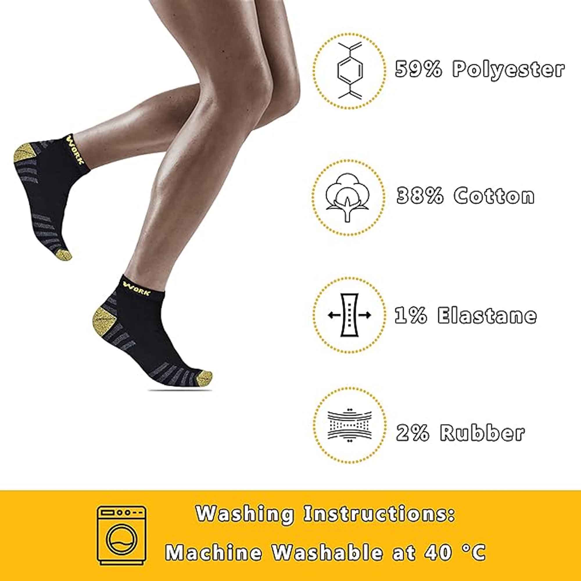 Sock Stack Mens Crew Work Boot Socks 6 Pairs Reinforced Heel Toe Cotton Mix UK 6-11