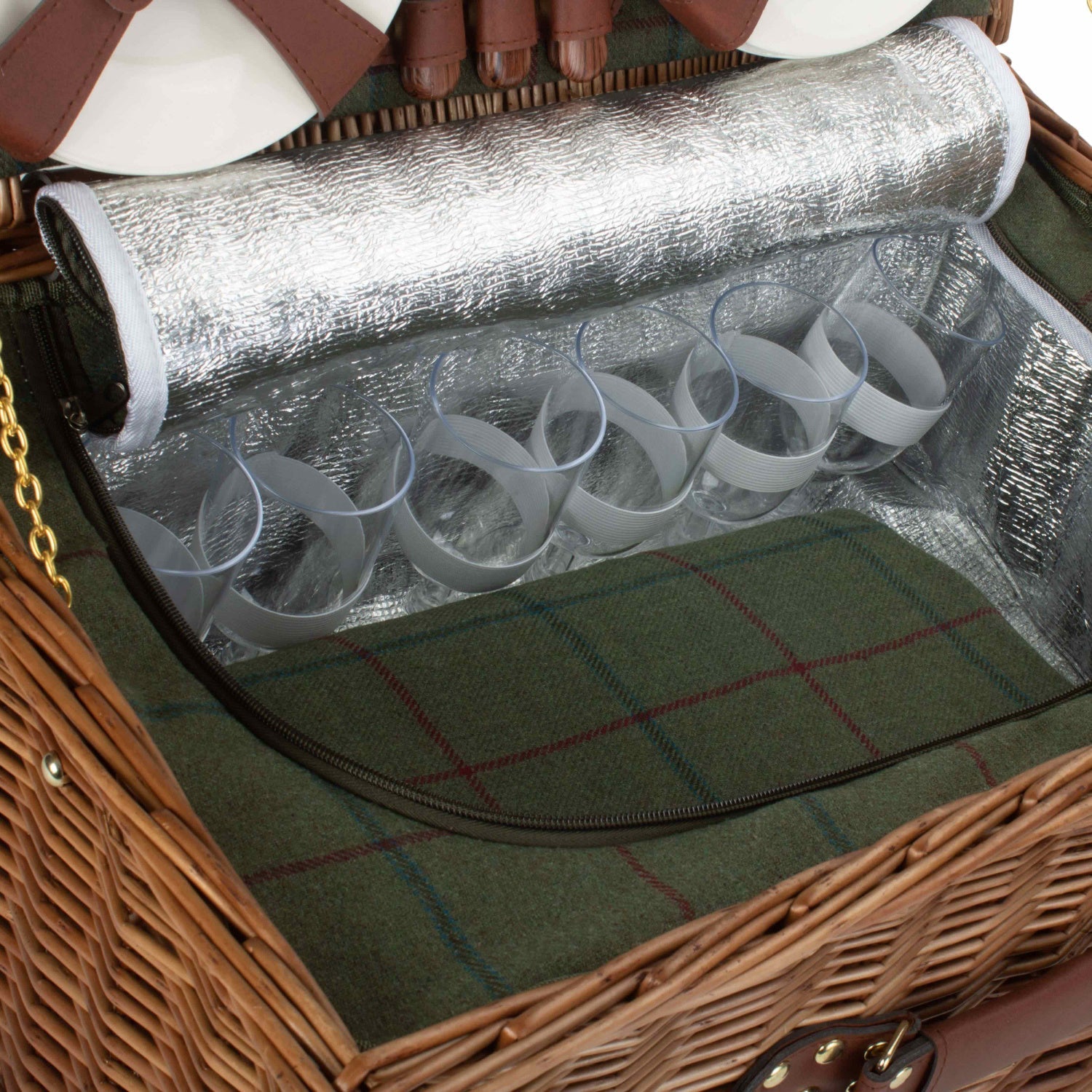 6 Person Green Tweed Classic Picnic Hamper - REGN