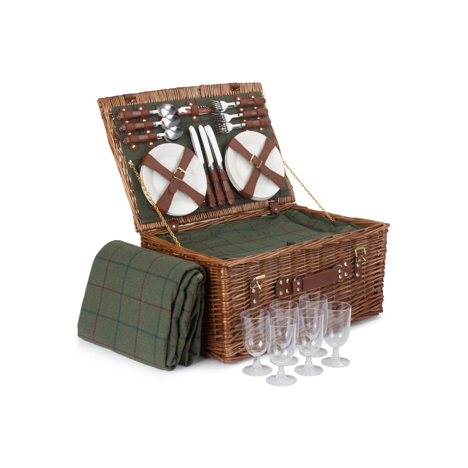 6 Person Green Tweed Classic Picnic Hamper - REGN