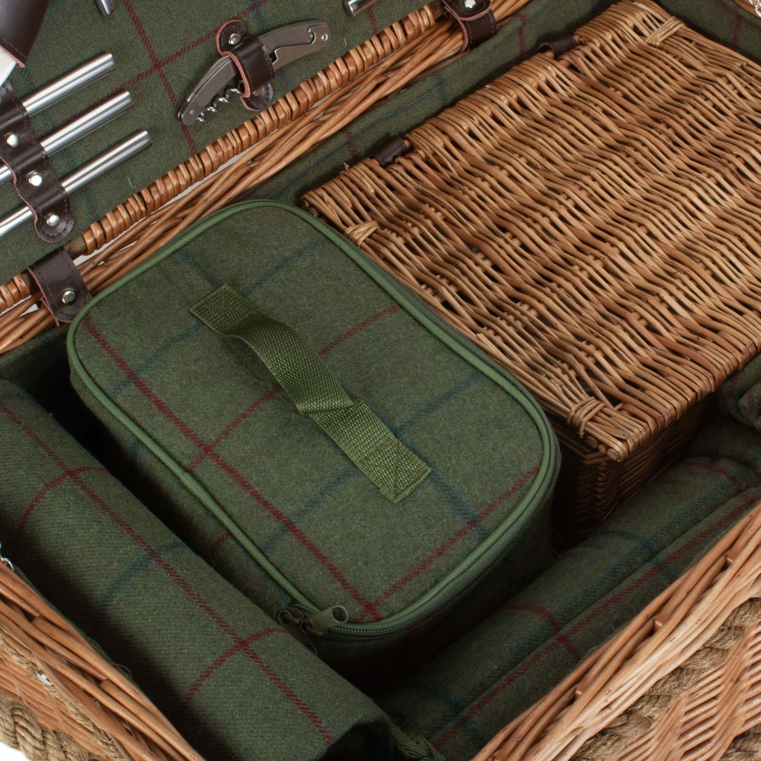 6 Person Rope Handled Green Tweed Hamper - REGN
