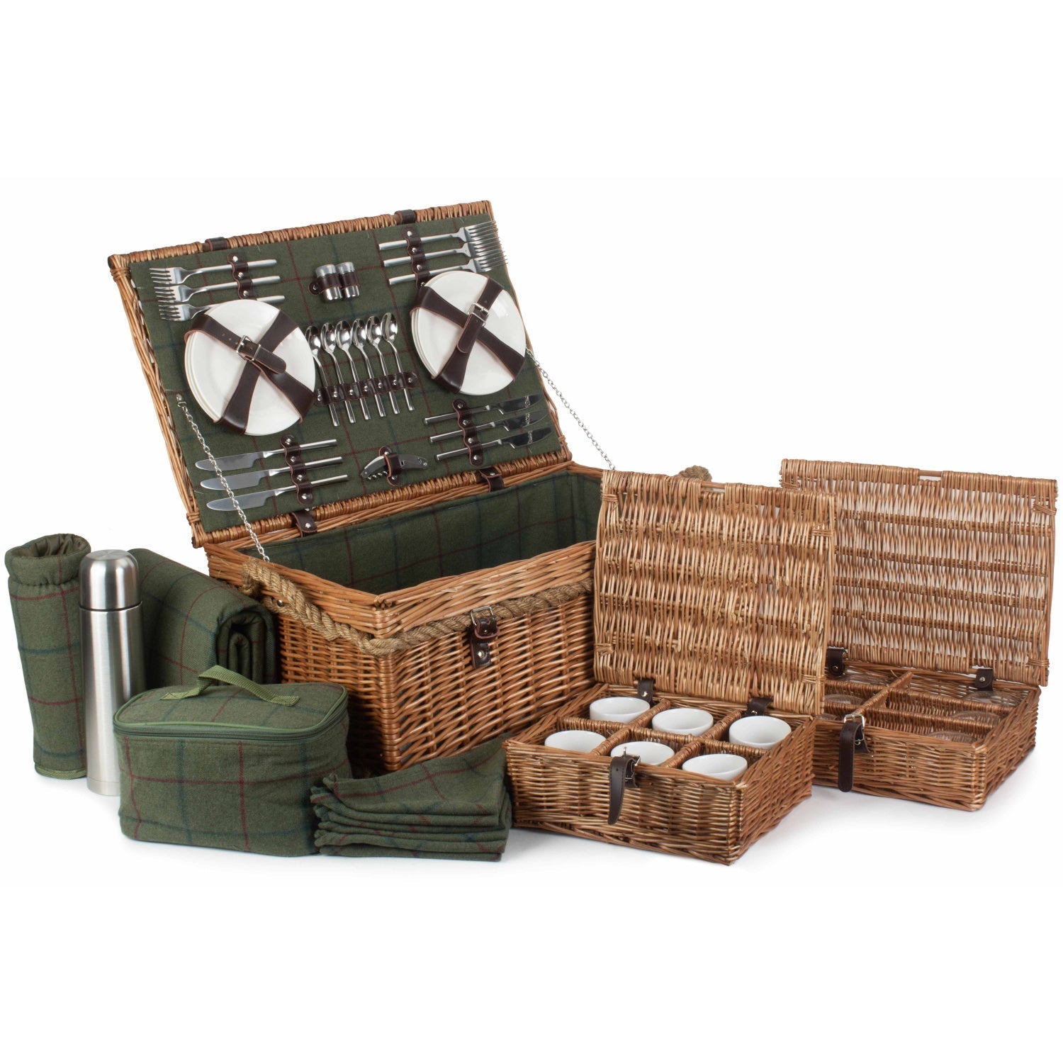 6 Person Rope Handled Green Tweed Hamper - REGN