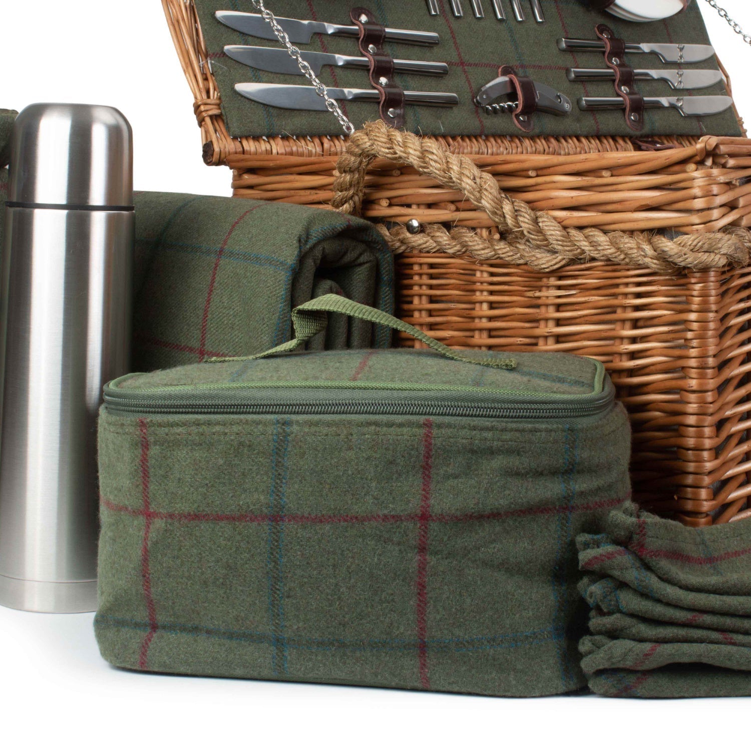 6 Person Rope Handled Green Tweed Hamper - REGN