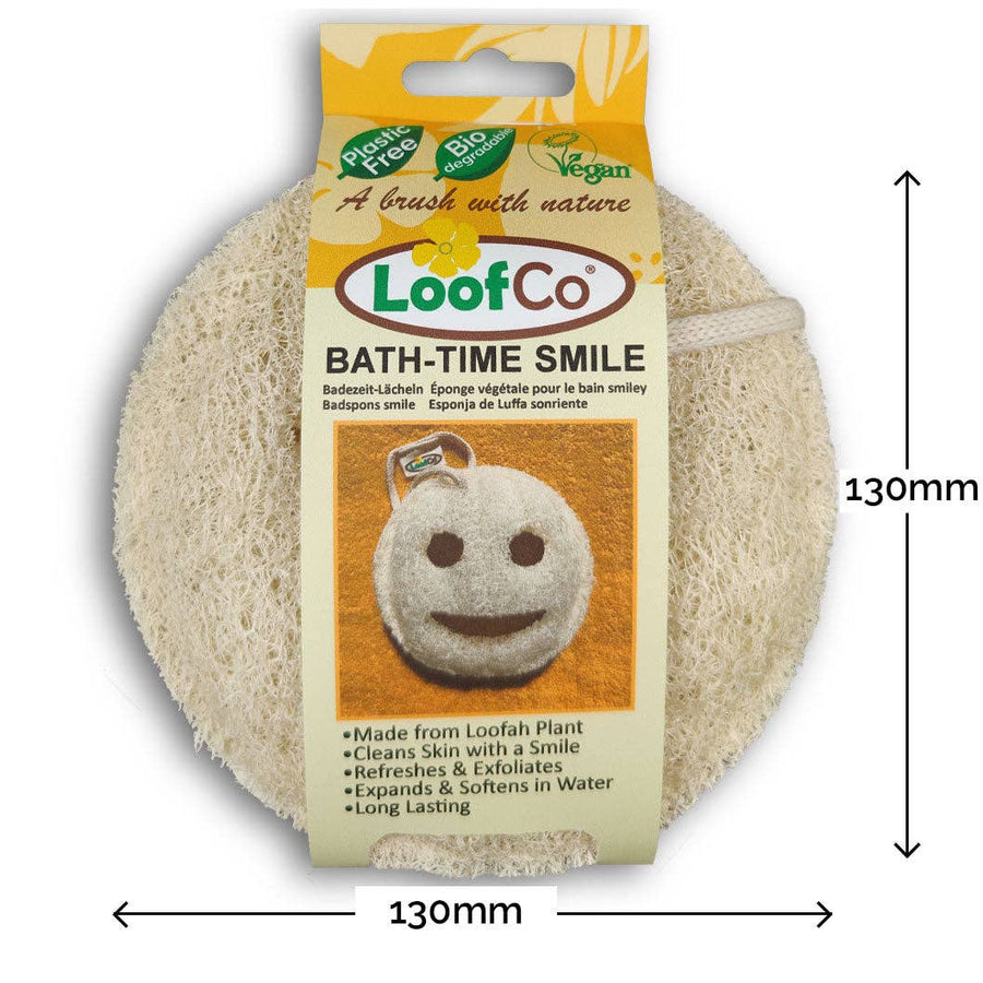 LoofCo Bath-Time Smile Loofah Pad – Natural Exfoliating Body Sponge