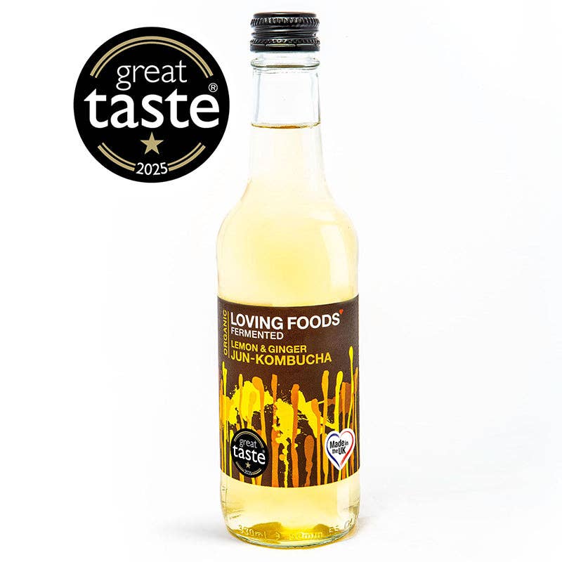 Organic Jun Kombucha Lemon + Ginger – Unpasteurised Honey Fermented Drink 330ml