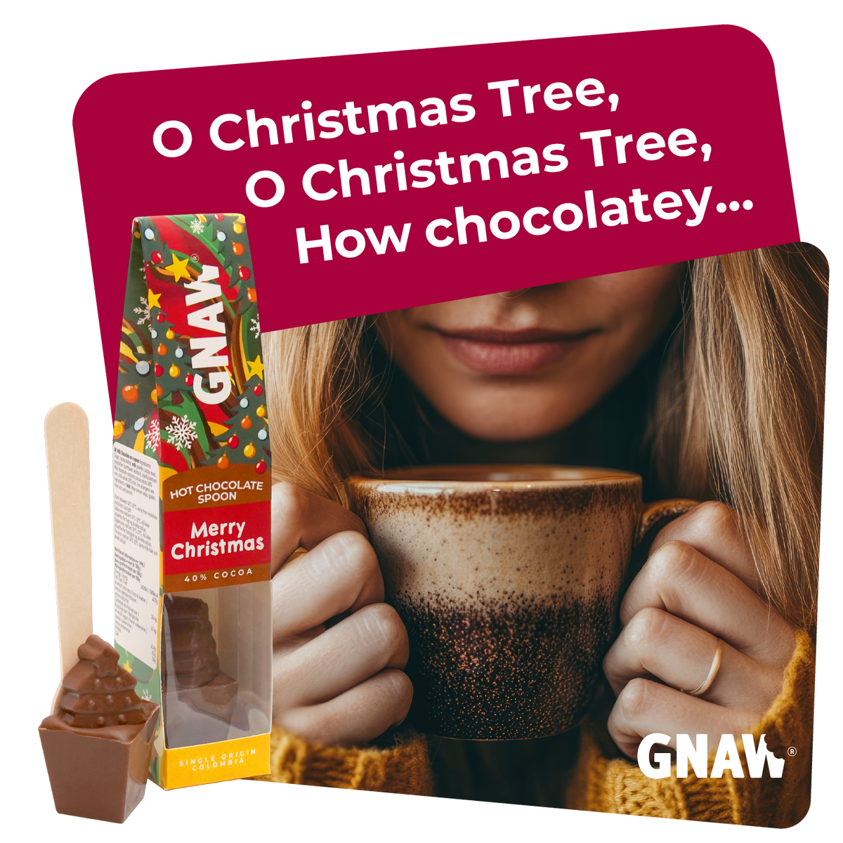 GNAW Merry Christmas Tree Hot Chocolate Spoon | 40% Colombian Milk Chocolate
