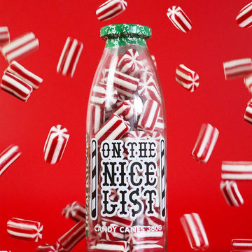 On The Nice List Sweet Bottle – Candy Cane Strawberry & Cream Gummies