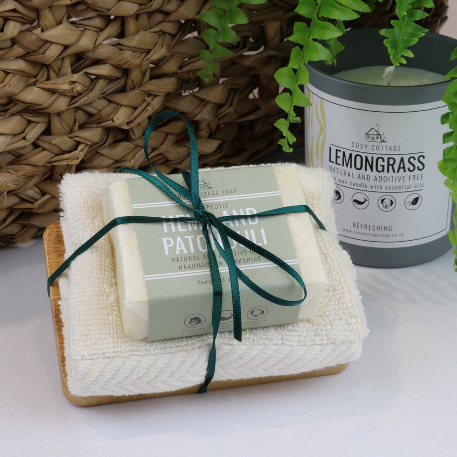 Natural Soap, Cotton Cloth & Bamboo Dish Gift Set – Handmade in Yorkshire