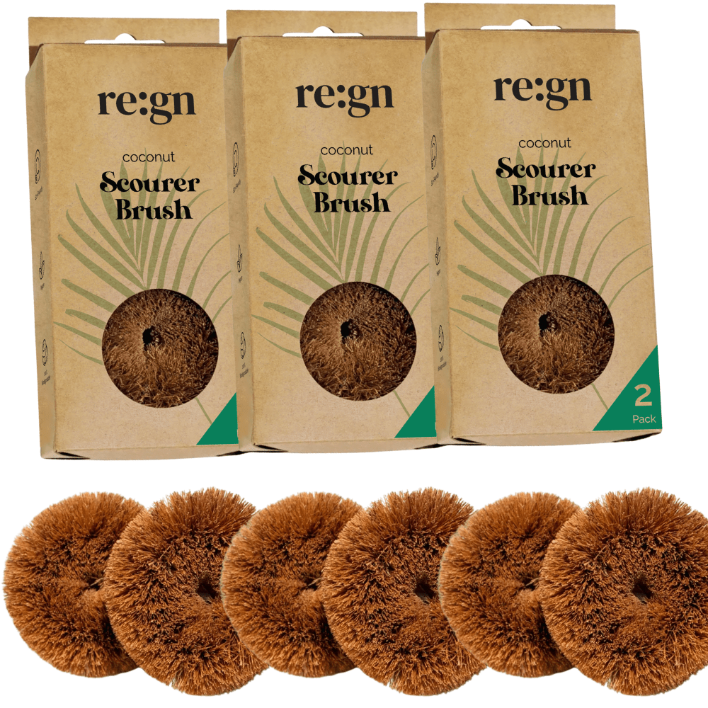 6x Round Natural Coconut Fibre Scourers for Everyday Cleaning - REGN