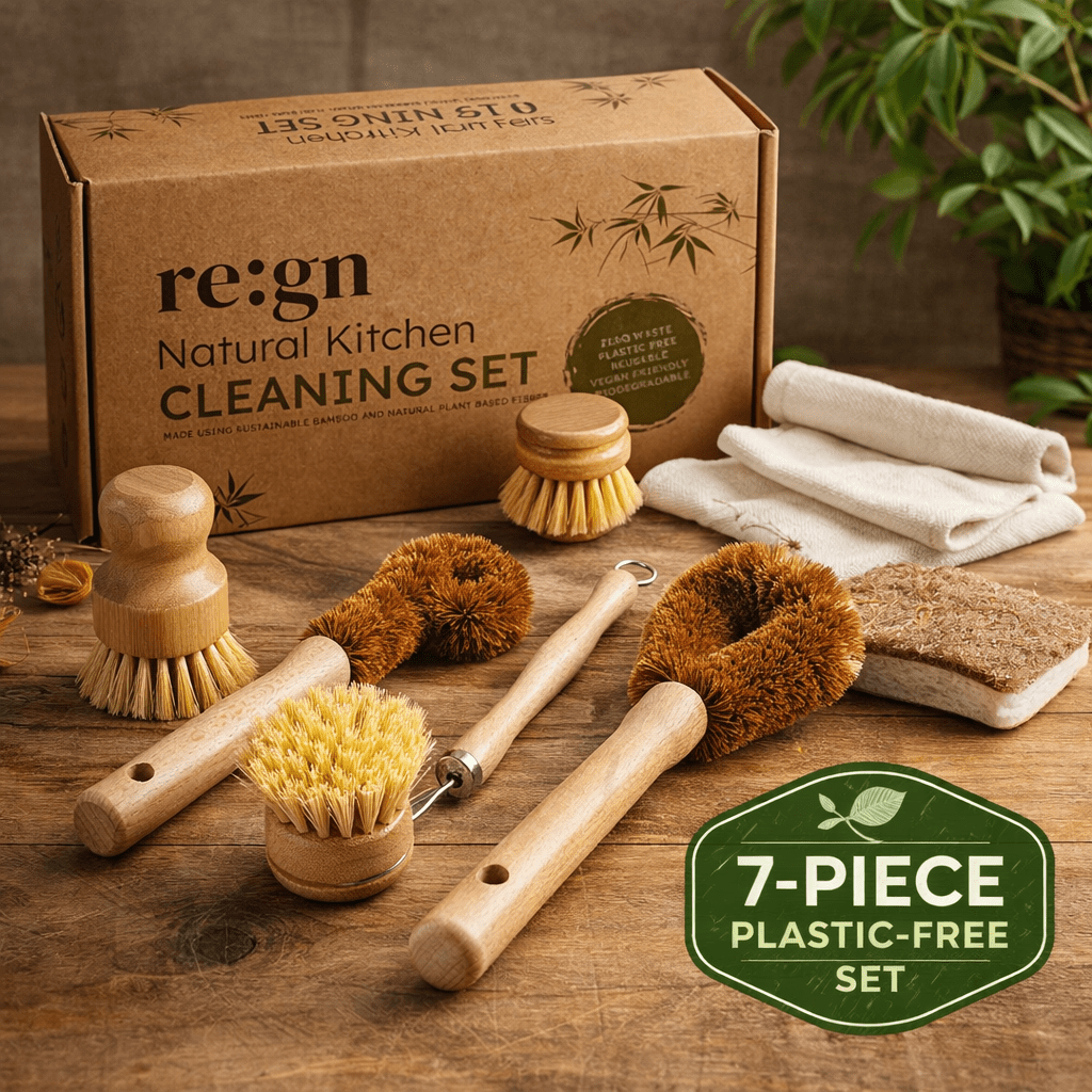 7 - Piece Plastic - Free Dish Scrubbing Brush Set | Eco - Friendly Vegan Cleaning Kit - REGN