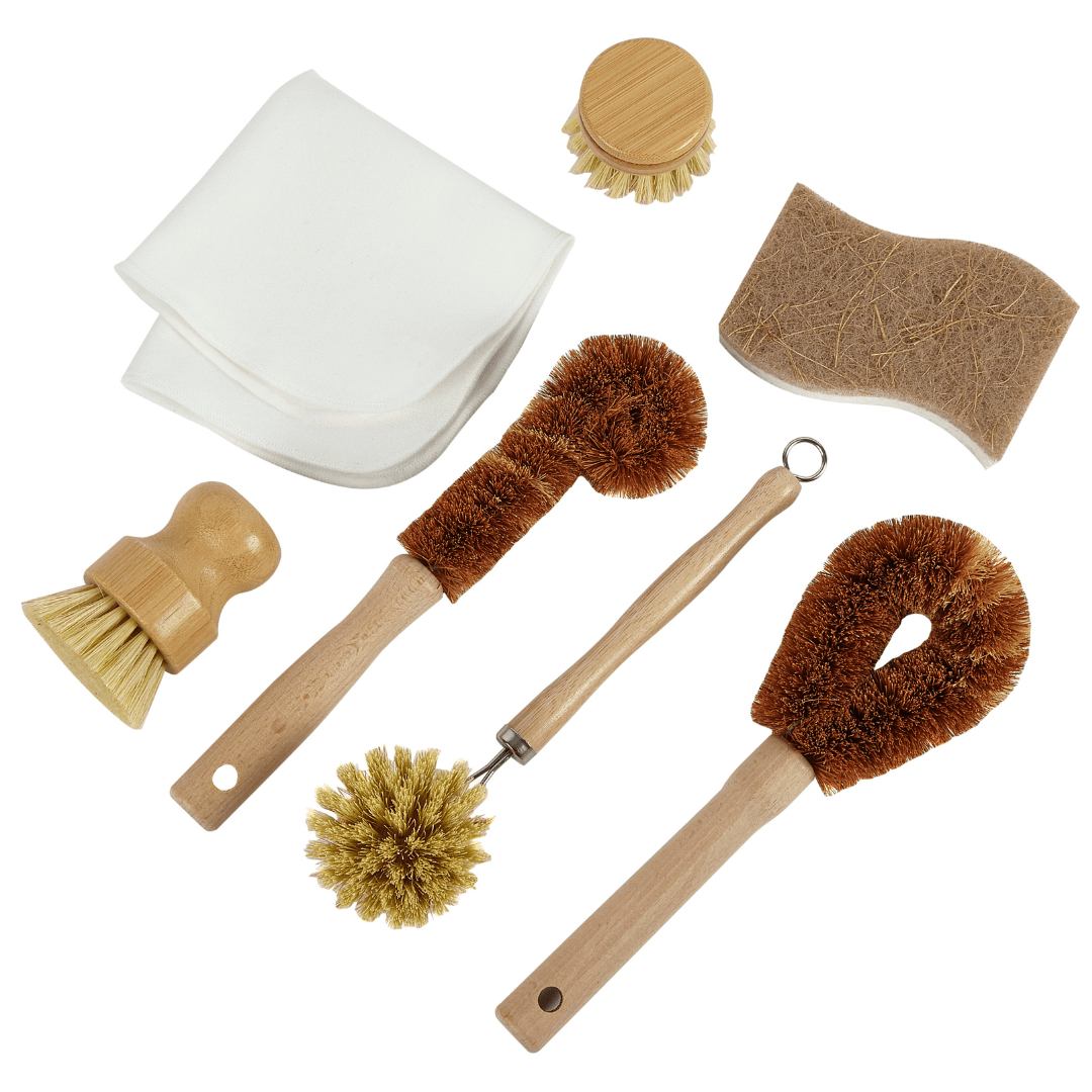 7 - Piece Plastic - Free Dish Scrubbing Brush Set | Eco - Friendly Vegan Cleaning Kit - REGN
