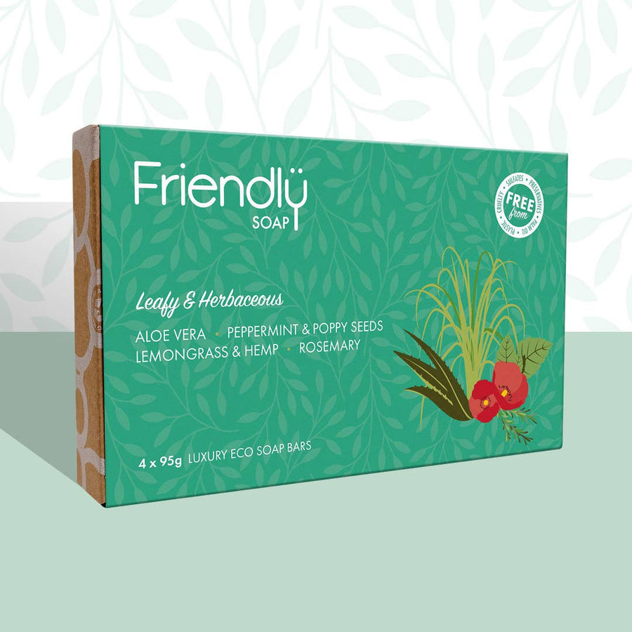 Vegan Soap Gift Set – Leafy & Herbaceous Selection (4 x 95g Bars, Plastic-Free & Handmade)