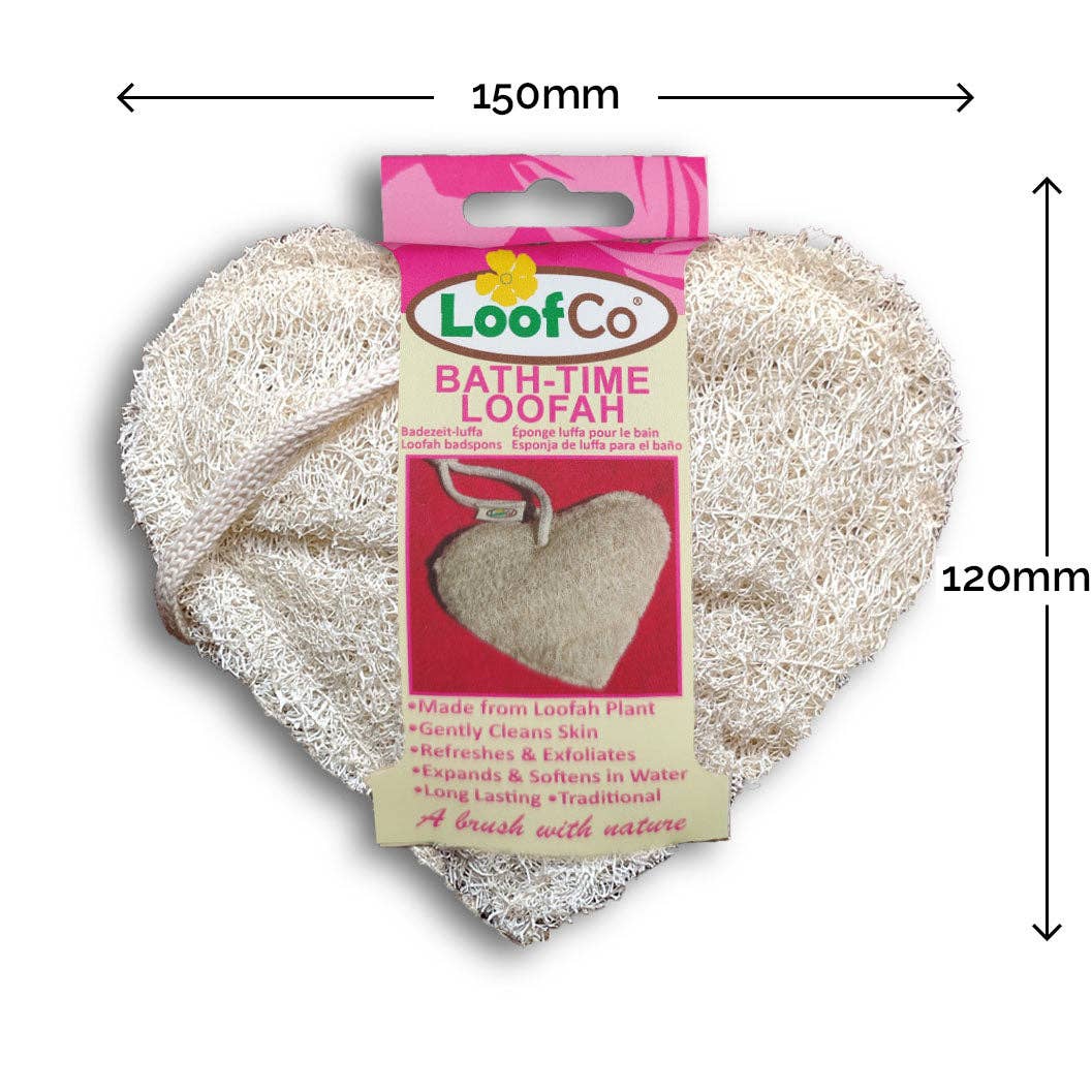 LoofCo Bath-Time Heart Loofah Pad – Natural Exfoliating Body Sponge