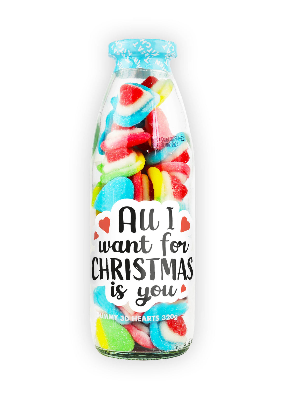 All I Want For Xmas Is You Sweet Bottle – Strawberry & Vanilla Hearts