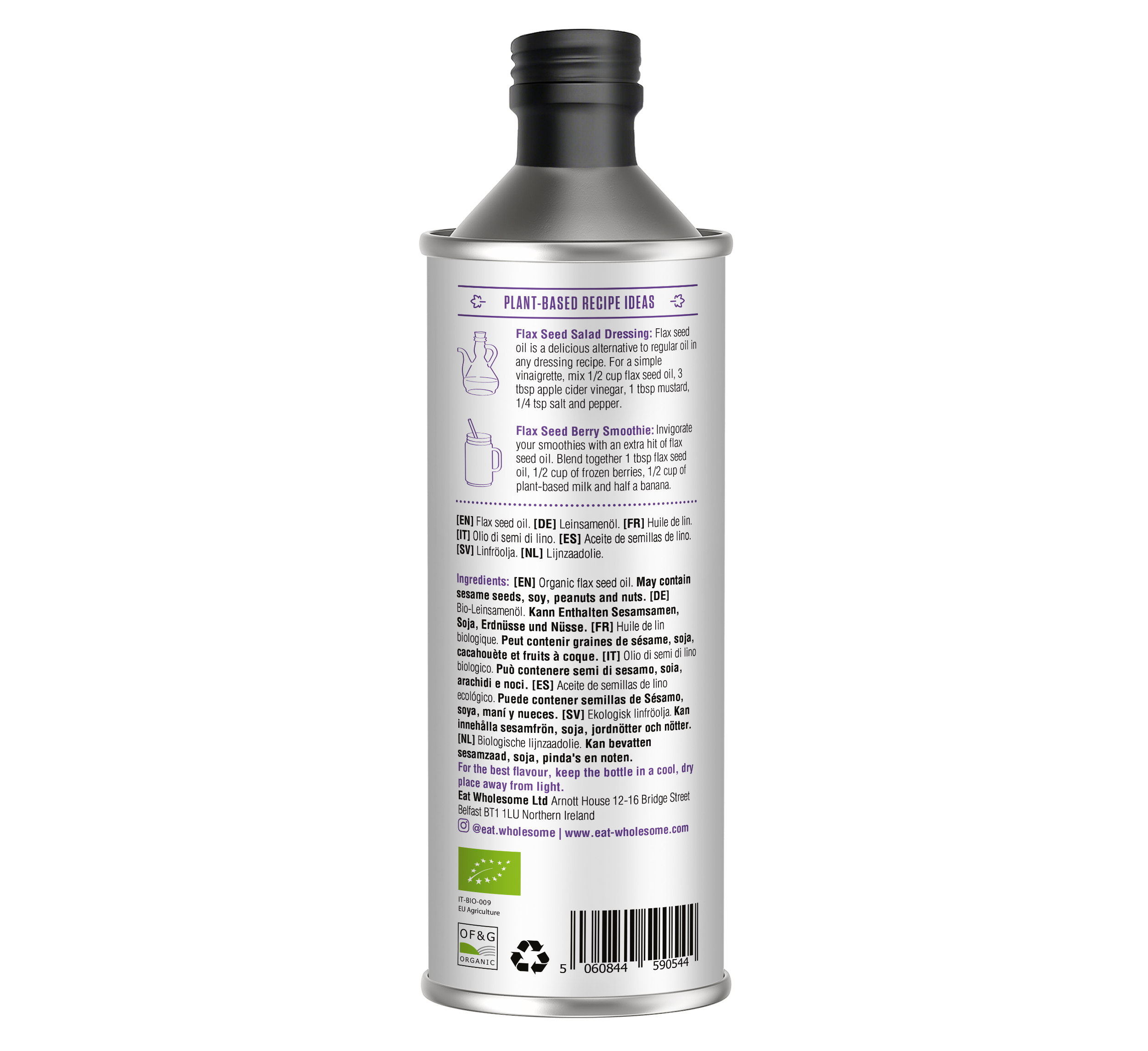 Eat Wholesome Organic Flax Seed Oil 500ml | Cold-Pressed