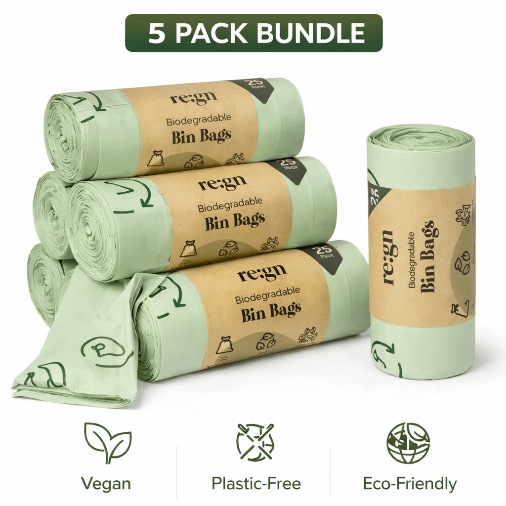 80L Biodegradable Eco Friendly Bin Bags, Eco Waste Disposal - 5 Rolls - REGN