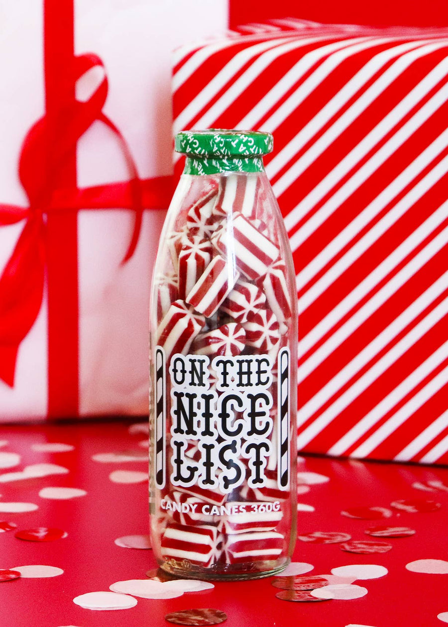 On The Nice List Sweet Bottle – Candy Cane Strawberry & Cream Gummies