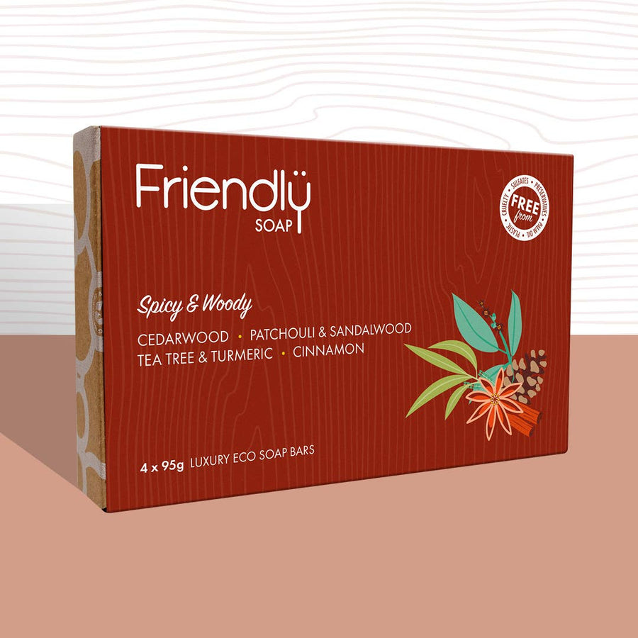 Vegan Soap Gift Set – Spicy & Woody Selection (4 x 95g Bars, Plastic-Free & Handmade)