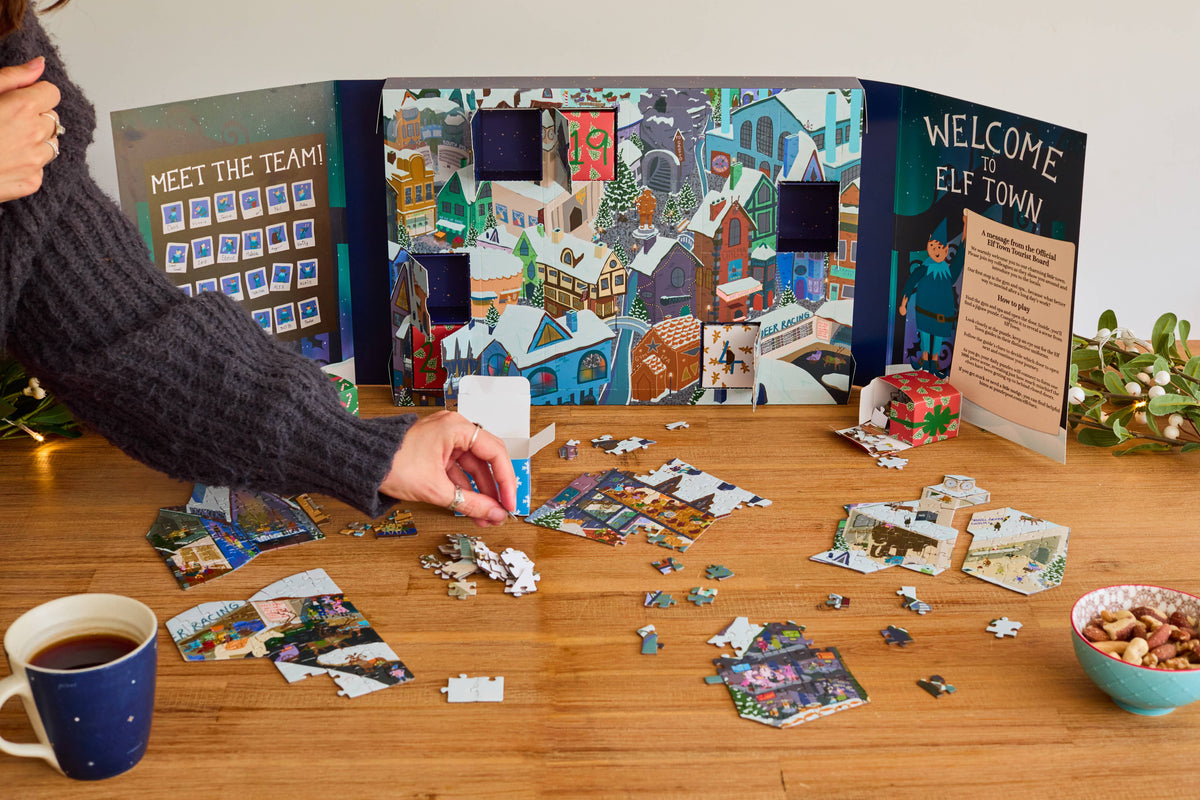 Elf Town Jigsaw Advent Calendar | 24 Days of Christmas Puzzles & Clues