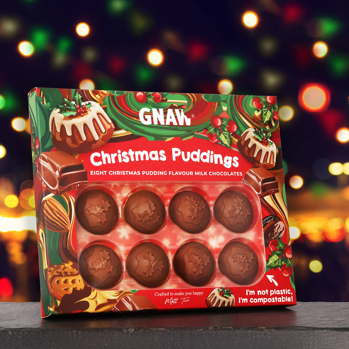 GNAW Christmas Puddings Novelty Chocolate | 40% Colombian Milk Chocolate Mini Puddings | 8 x 14g